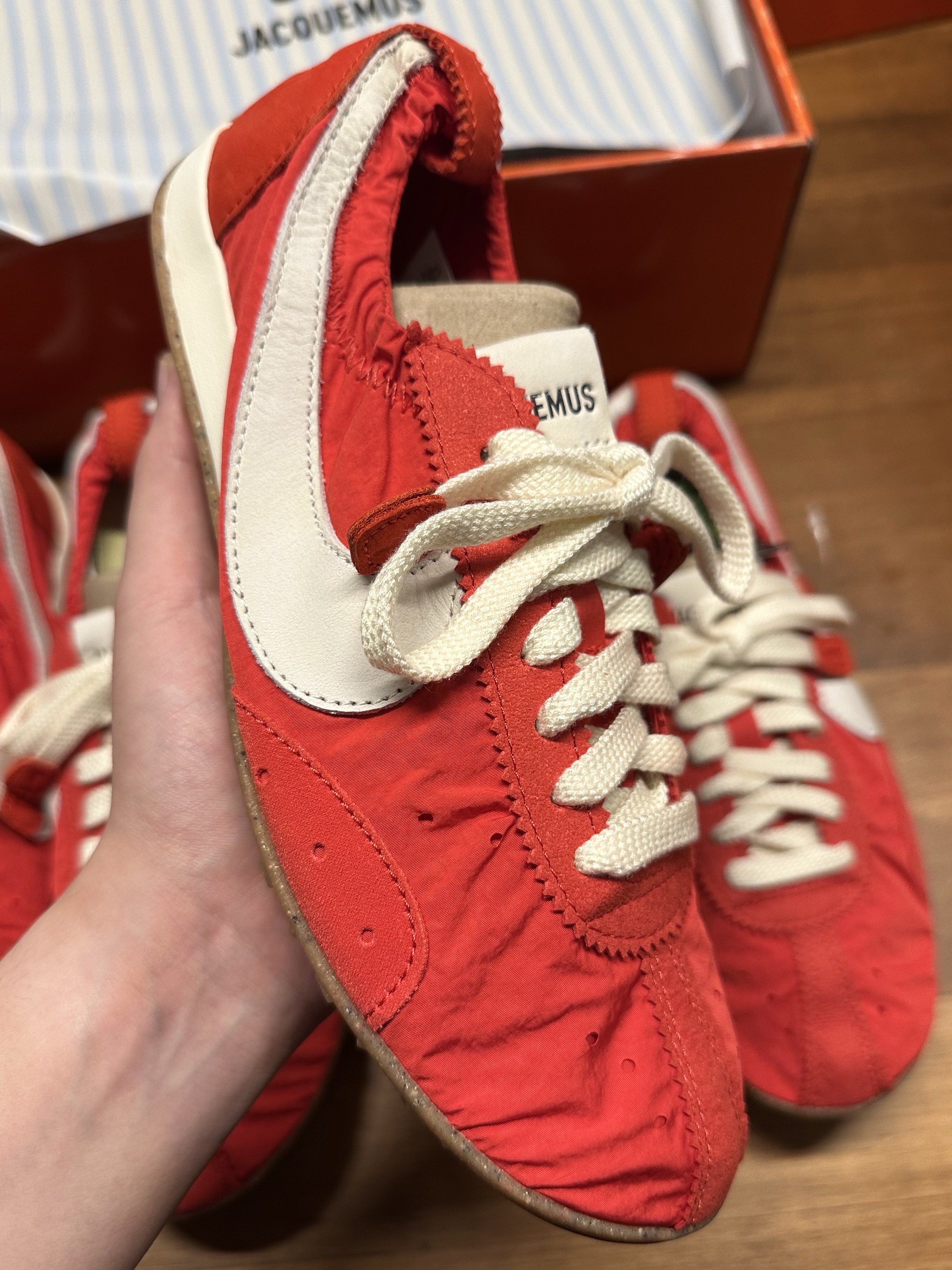 Nike x Jacquemus Moon Shoe SP University Red and Bicycle Yellow 착용 스타일