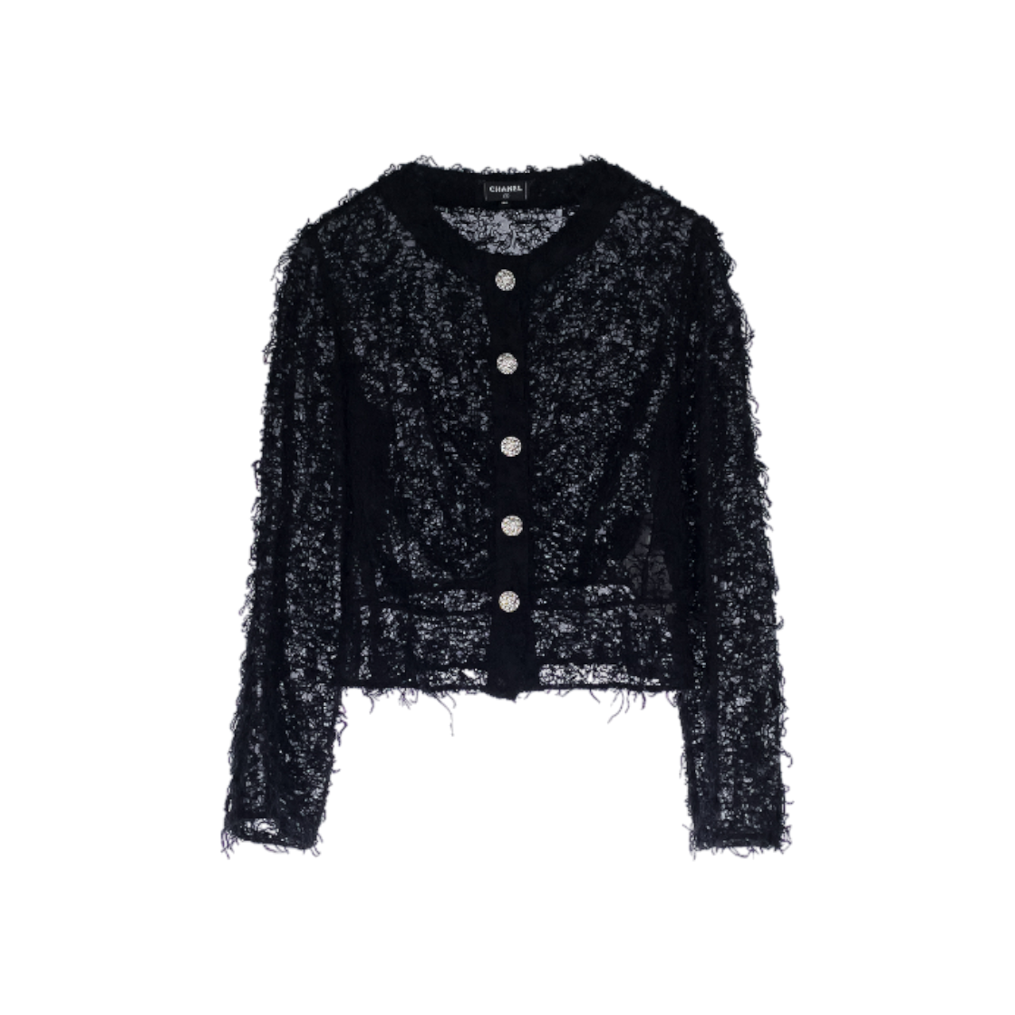 IT2GF6K2IG39 Chanel 22A Atelier Collection Fringe Blouse 34 Black