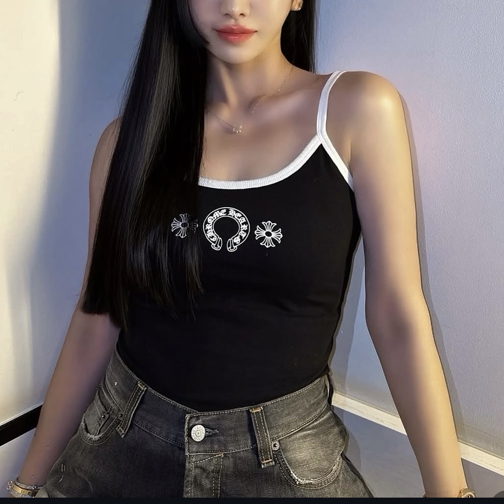 (W) Chrome Hearts Horseshoe Logo Tank Black 착용 스타일 - 1