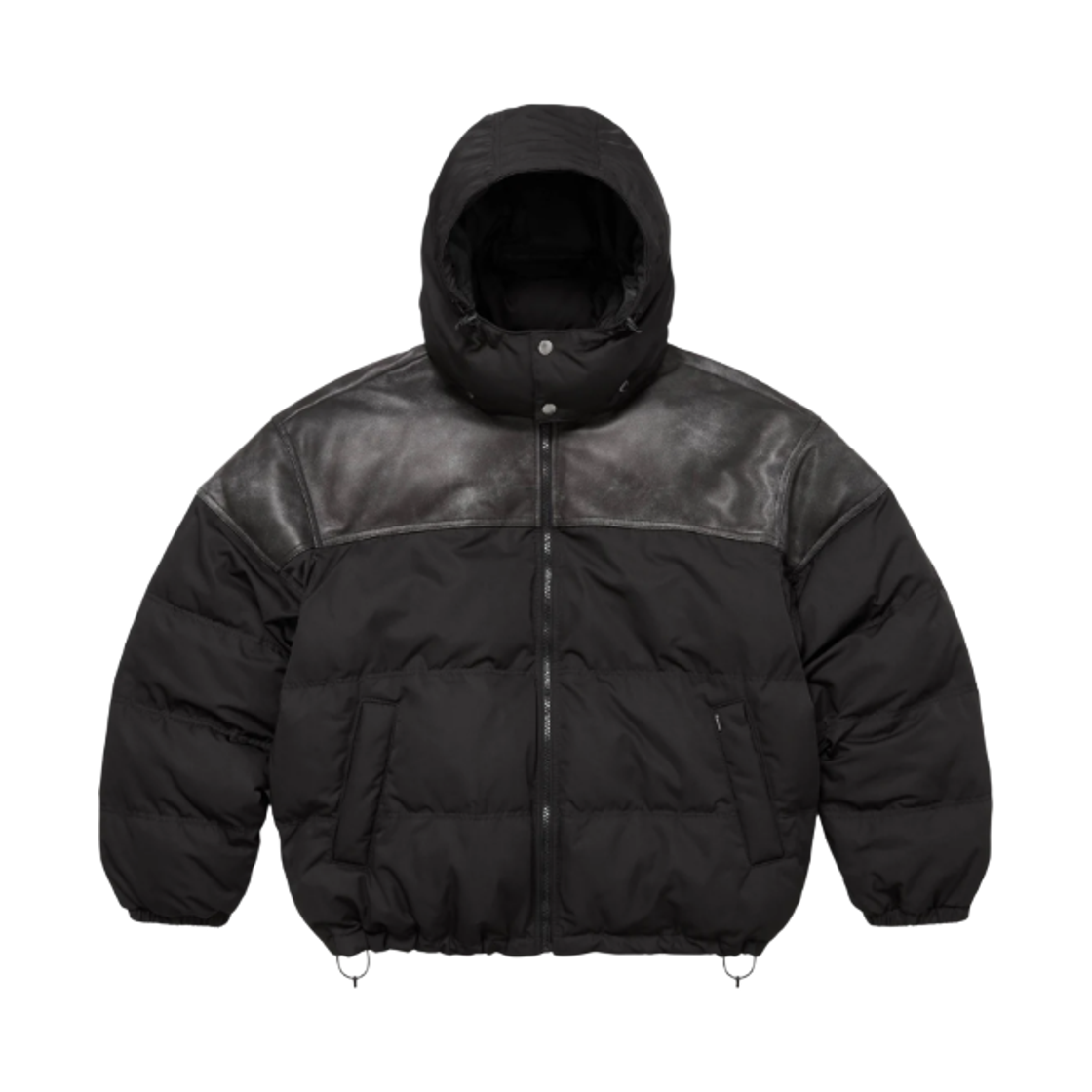 슈프림 레더 요크 퍼퍼 자켓 블랙 - 25FW(Supreme Leather Yoke Puffer Jacket Black - 25FW)