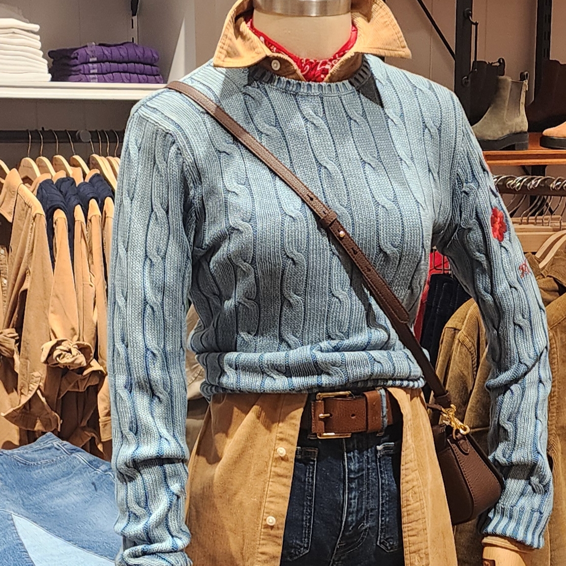 Polo Ralph Lauren Cable Knit Cotton Sweater Blue Orbit 착용 스타일