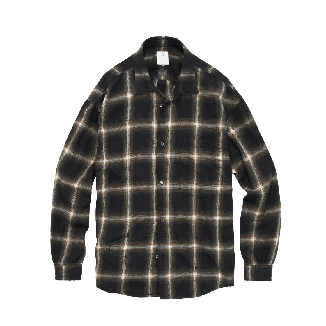 폴리테루 루즈드 체크 셔츠 데미지드 잉크 브라운