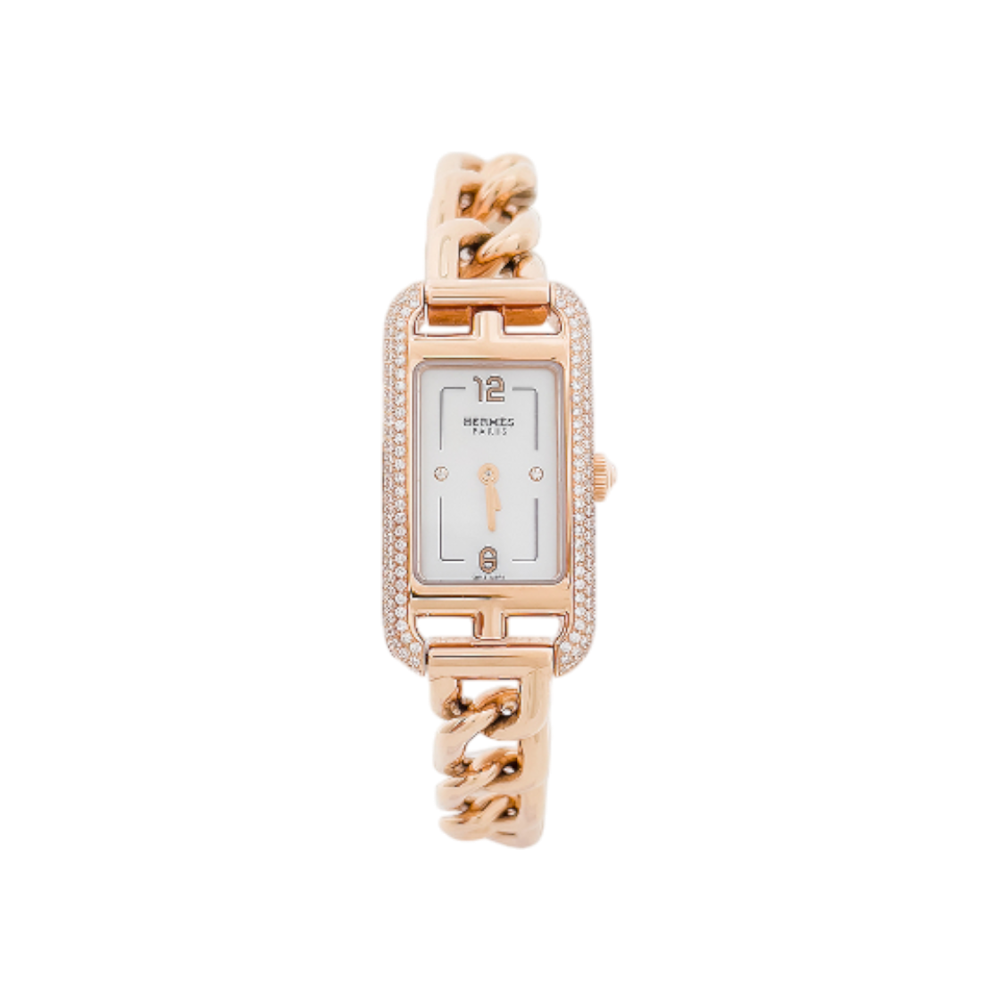 ITEGSUNOT5H6 Hermes Nantucket PM 18K Rose Gold Diamond Bezel Mother-of-Pearl Dial