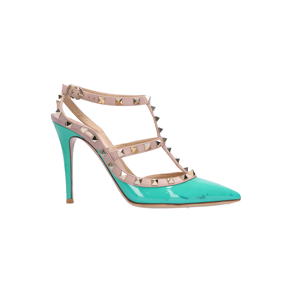 IT8T3RHLTH3S Valentino Rockstud Heeled Pumps in Green Size 37