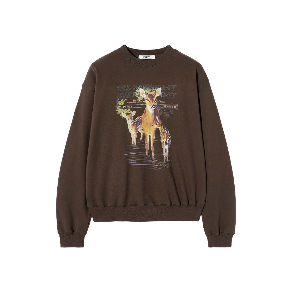 더 새터데이 이브닝 포스트 디어 그래픽 스웨트셔츠 브라운(The Saturday Evening Post Deer Graphic Sweat Shirt Brown)