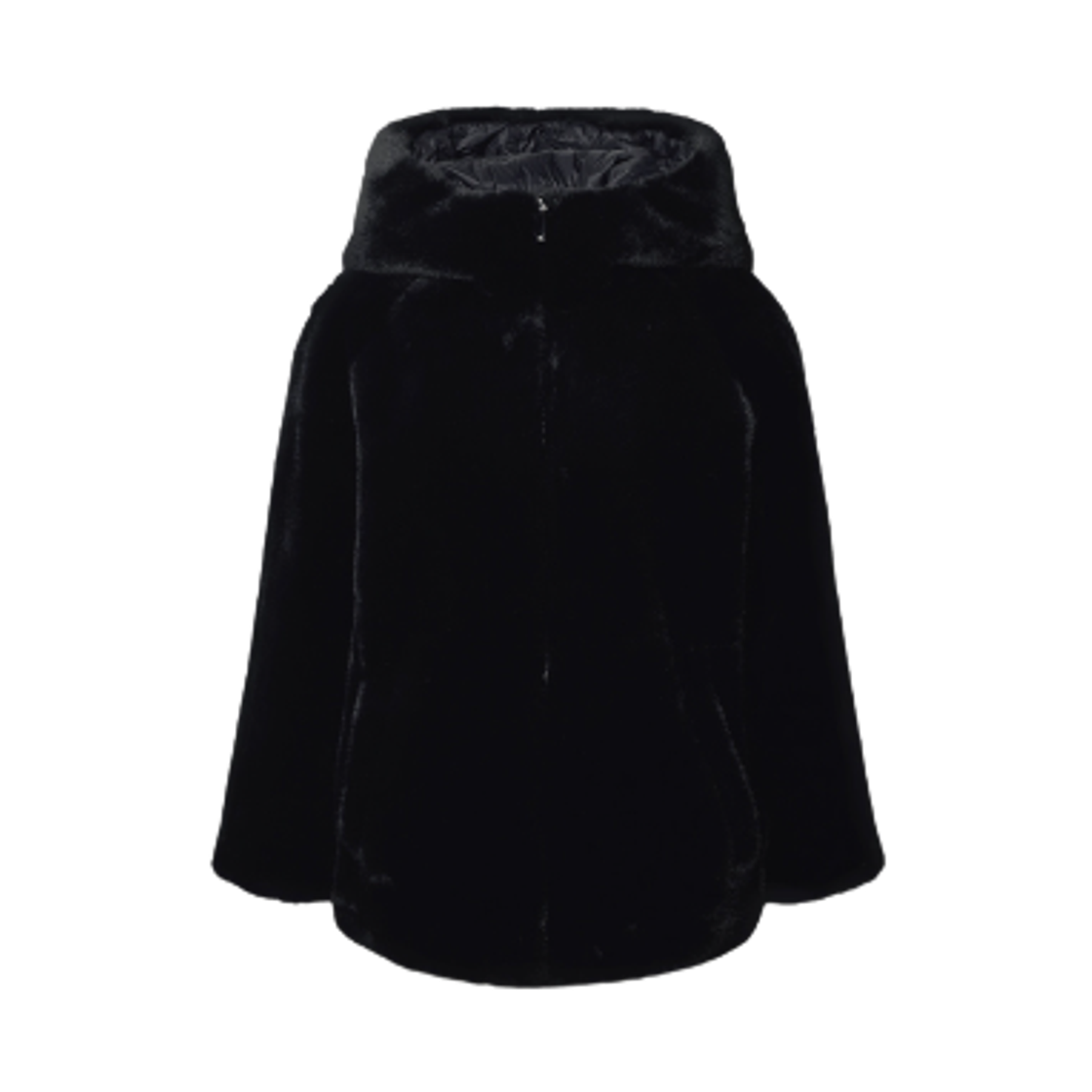 EW001467AF14618UC001 (W) Emporio Armani Faux Fur Reversible Blouson with Hood and Drawstring Black