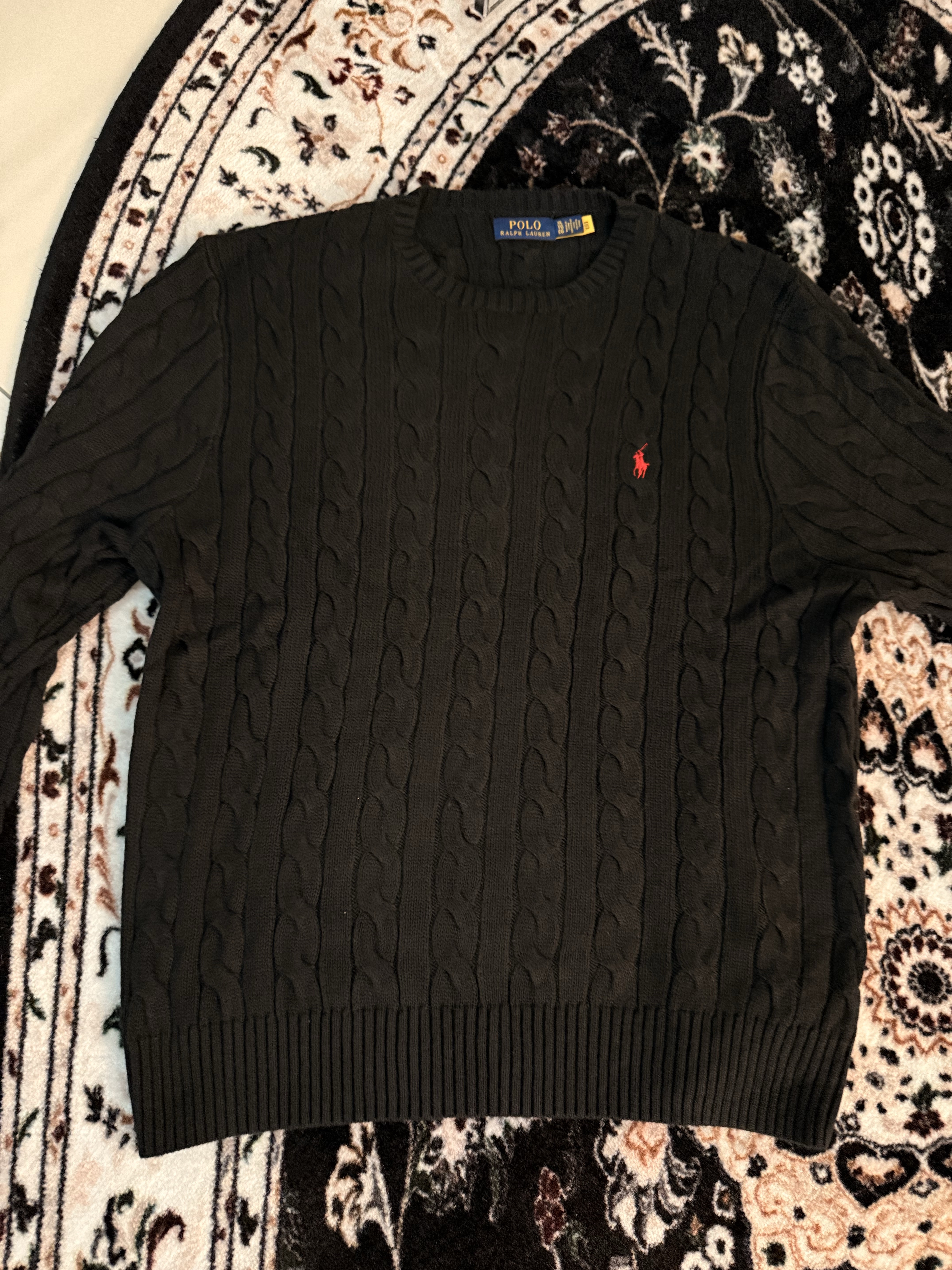 [30%적립] Polo Ralph Lauren Cable Knit Cotton Sweater Black 착용 스타일