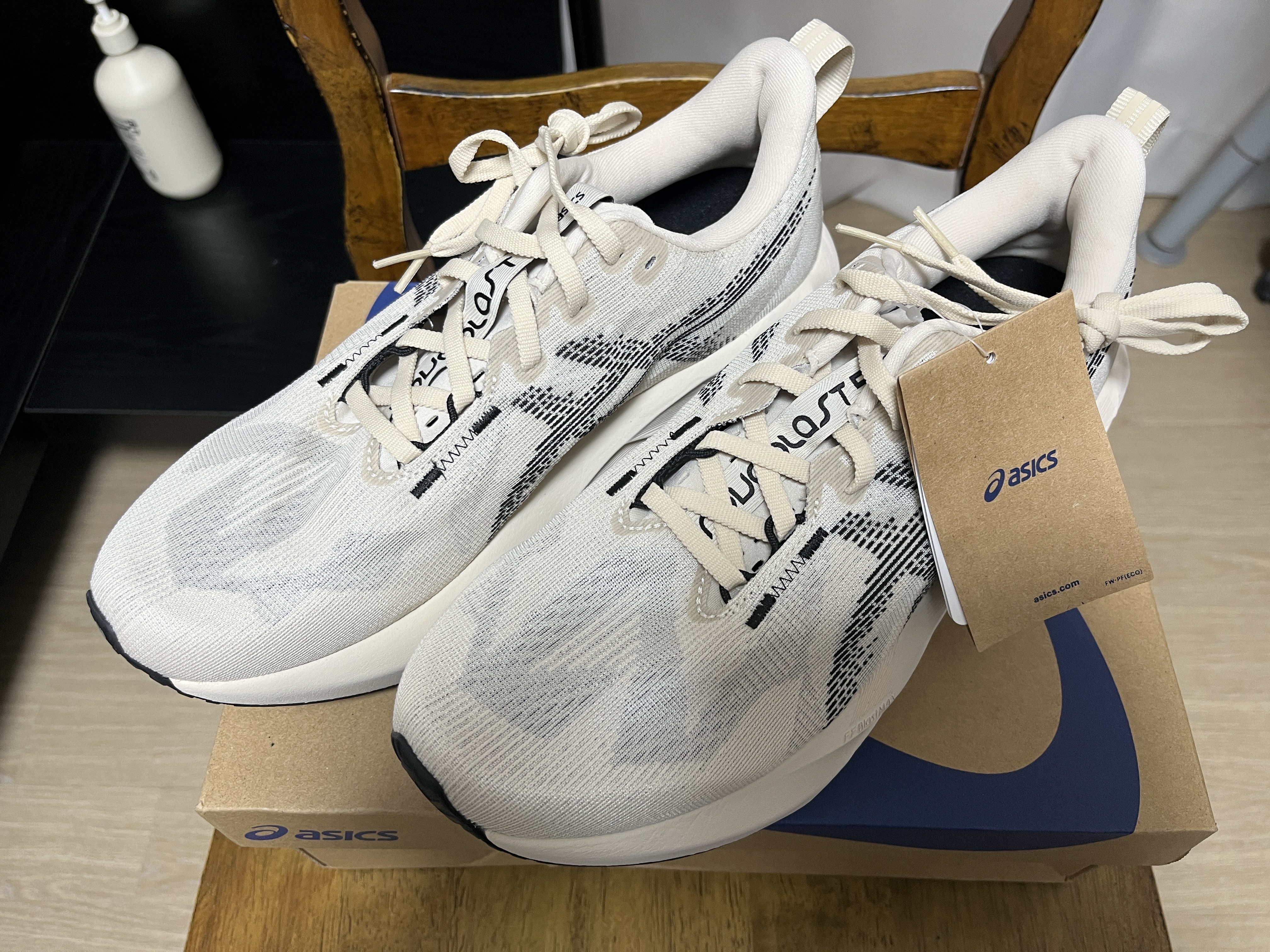 Asics Novablast 5 Oatmeal Black - D Standard 착용 스타일