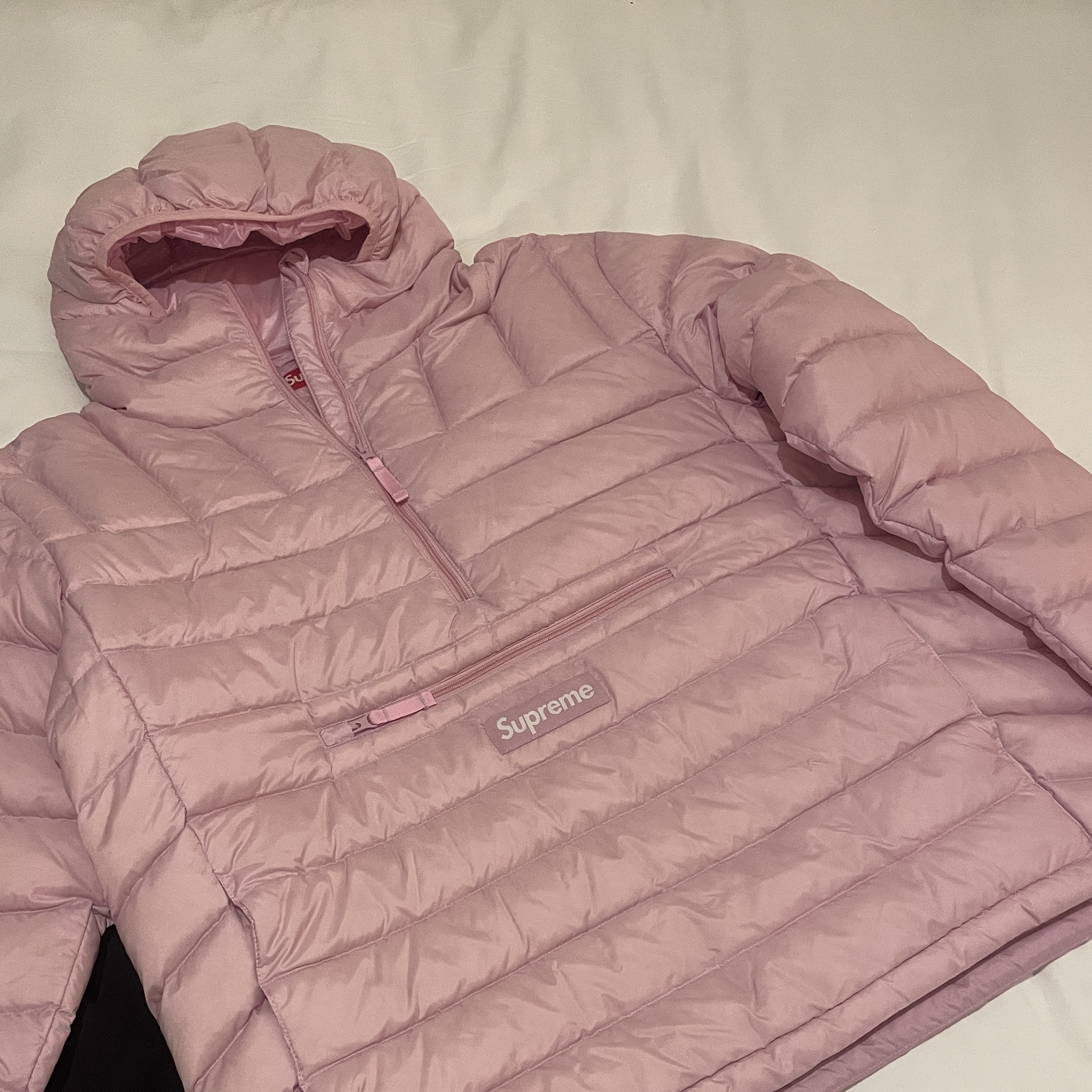 Supreme Micro Down Half Zip Hooded Pullover Light Pink - 25FW 착용 스타일 - 2