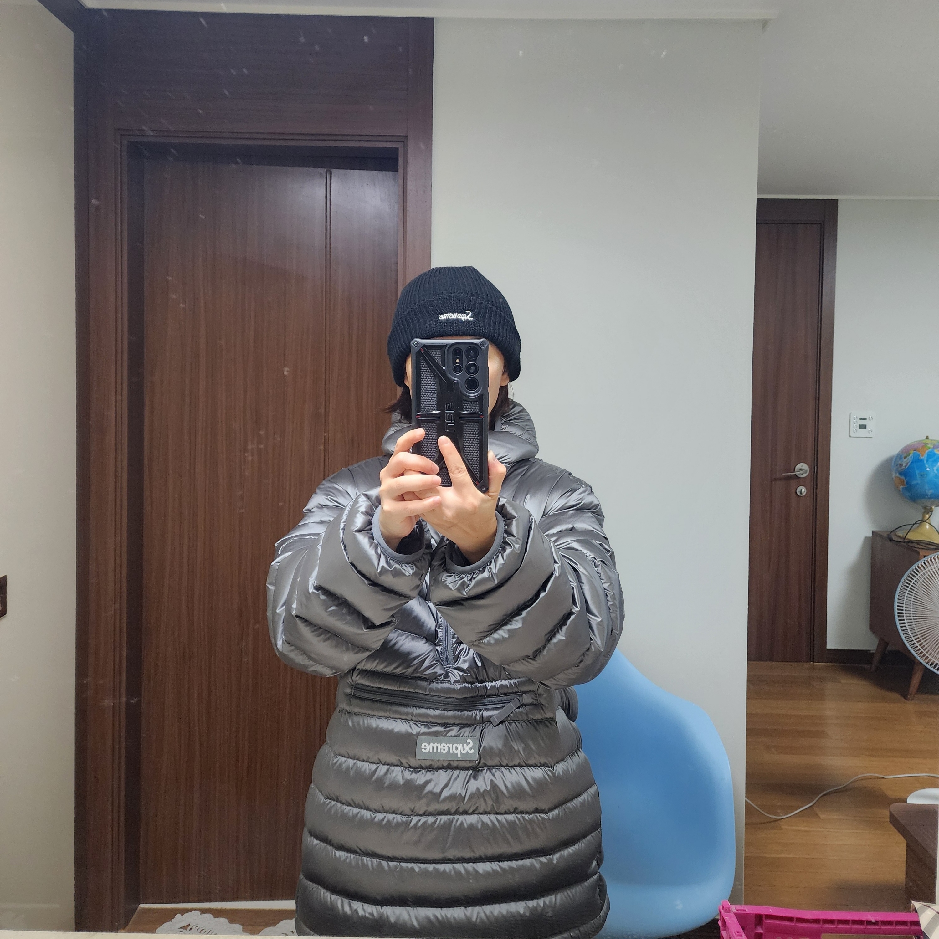 Supreme Micro Down Half Zip Hooded Pullover Silver - 25FW, Supreme Loose Gauge Beanie Black 착용 스타일 - 1