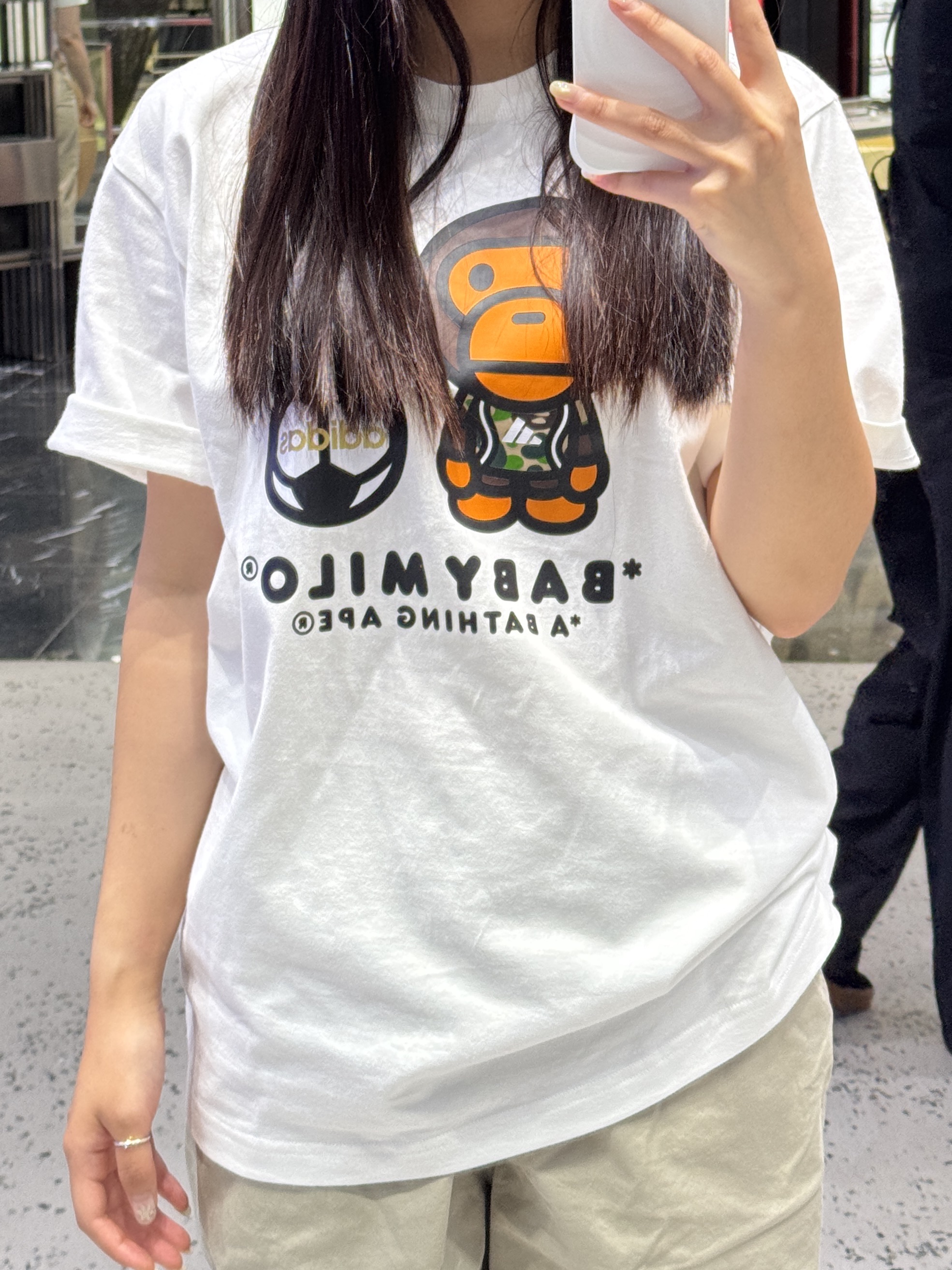 Adidas x BAPE Baby Milo T-Shirts White - KR Sizing 착용 스타일 - 1