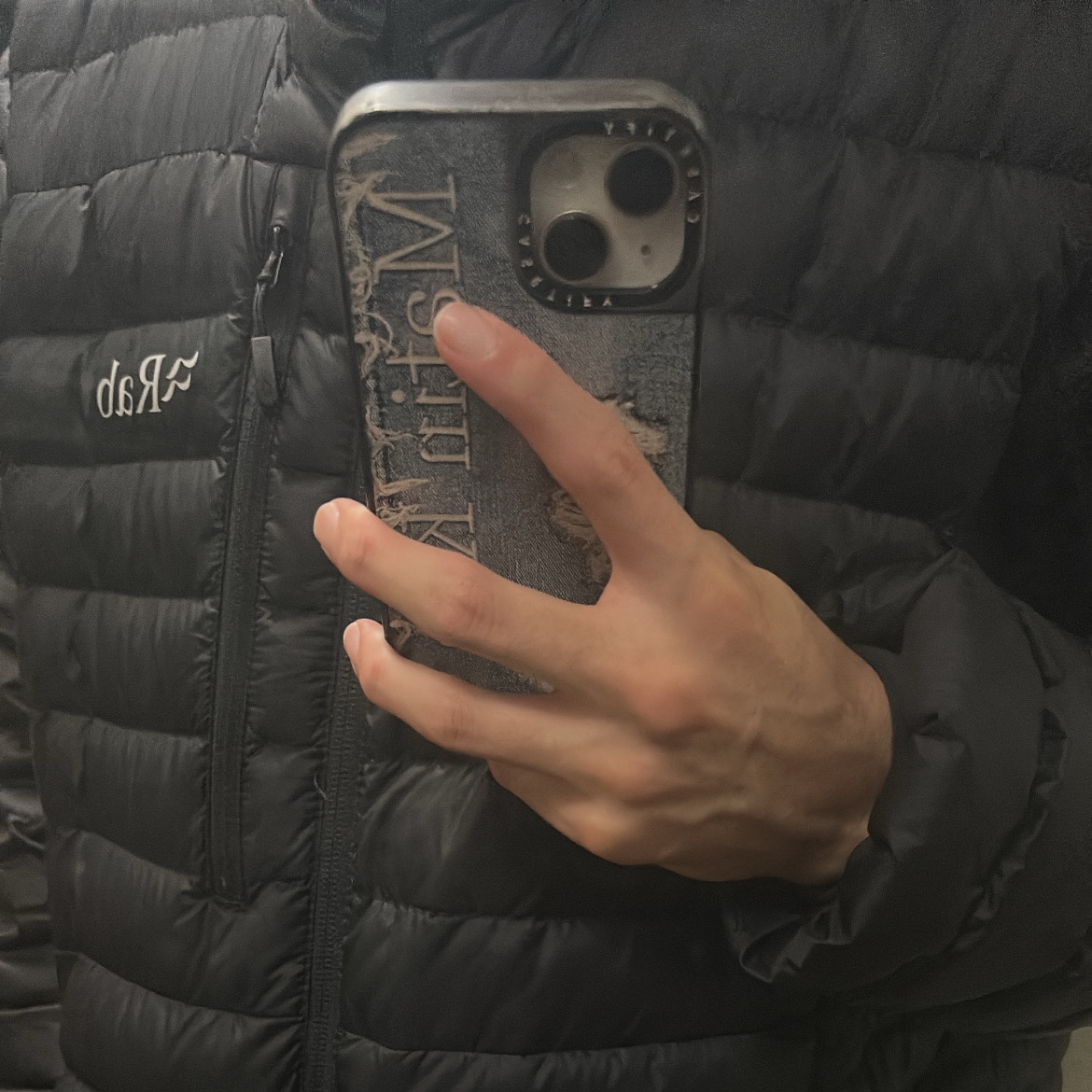 Casetify x Matin Kim iPhone Destroyed Denim Magsafe Mirror Case Silver 착용 스타일