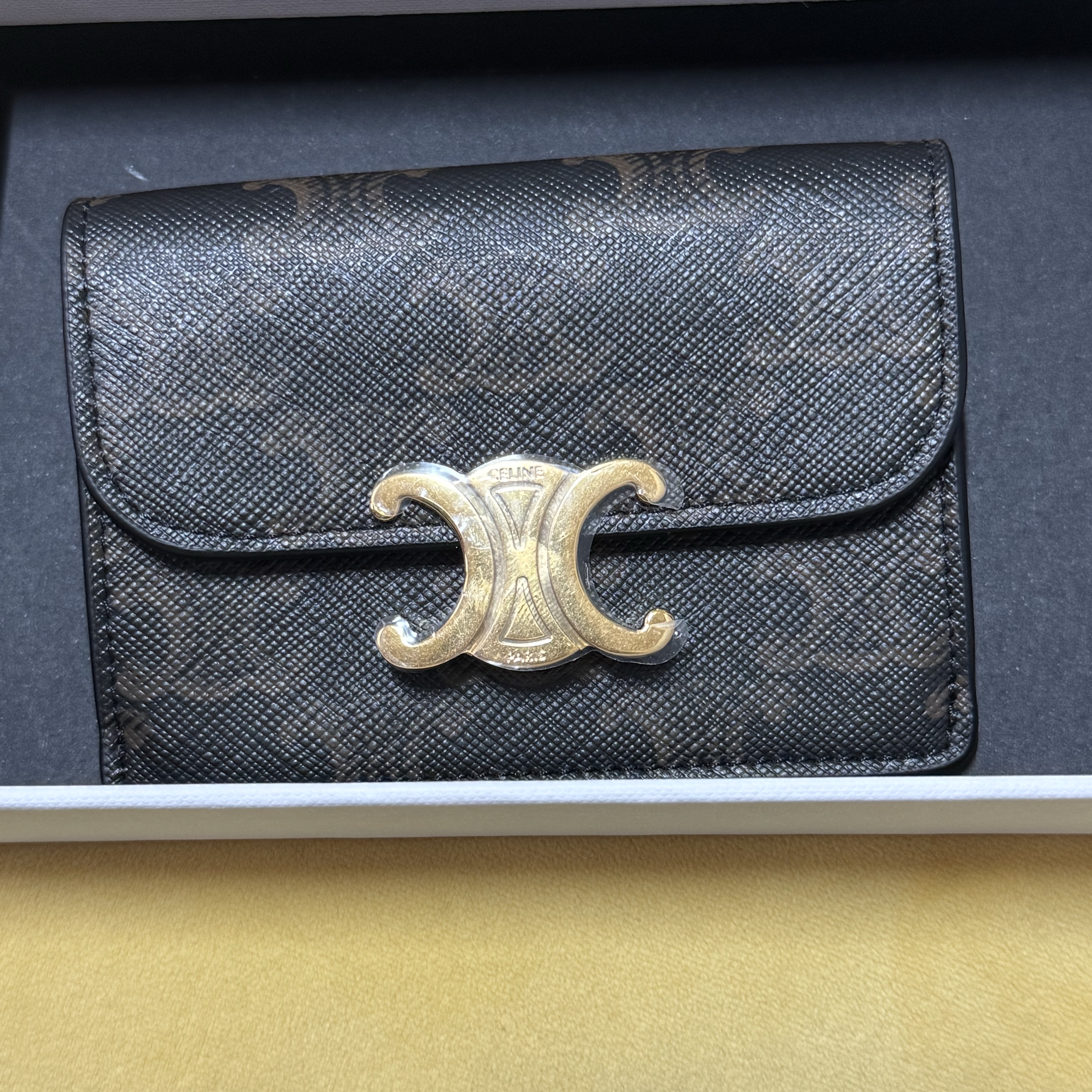 Celine Card Holder with Flap in Triomphe Canvas Tan 착용 스타일 - 3
