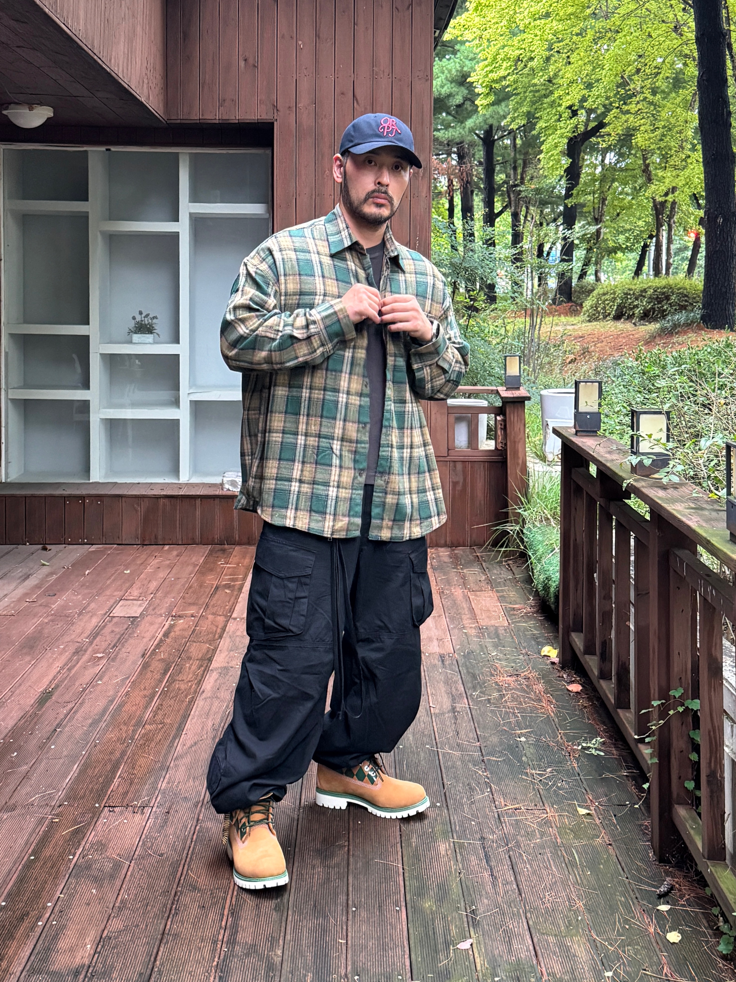 Kasina x Timberland 6 In Premium Vibram Gtx Wheat - Wide, Flavorism VTG Washed Cargo Pants Black 착용 스타일 - 5