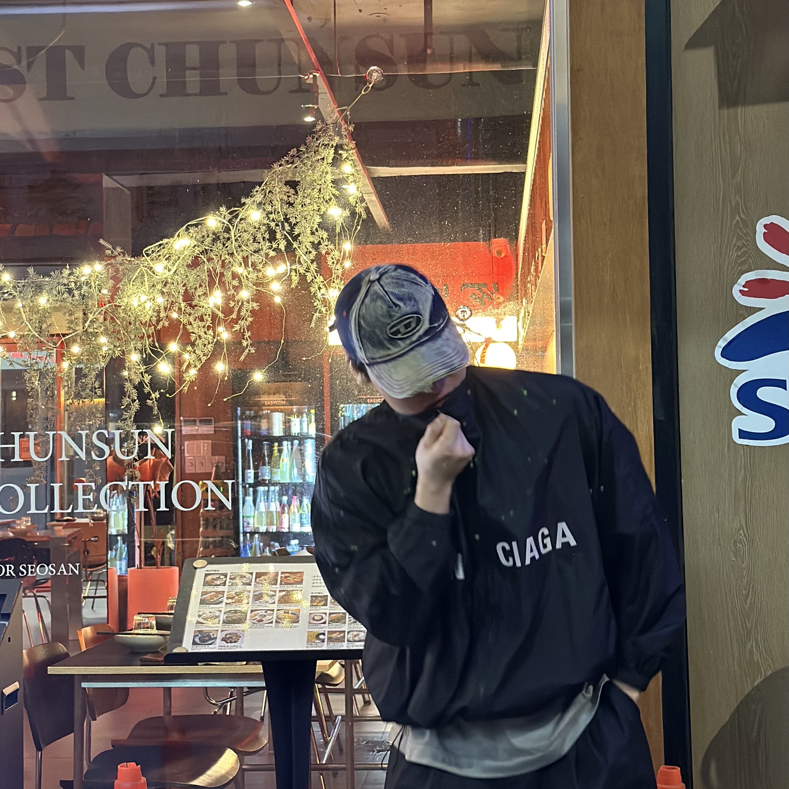 Diesel C-Seymon Treated Denim Baseball Cap Blue White 착용 스타일 - 1