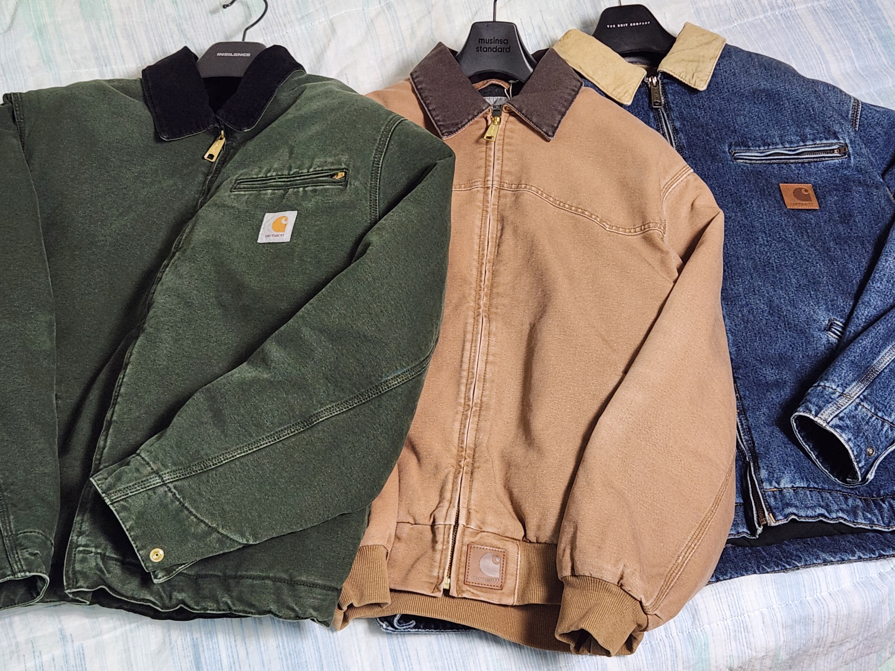Carhartt WIP OG Detroit Jacket Blue Dusty Hamilton Brown, Carhartt WIP OG Santa Fe Jacket Hamilton Brown Tobacco 착용 스타일