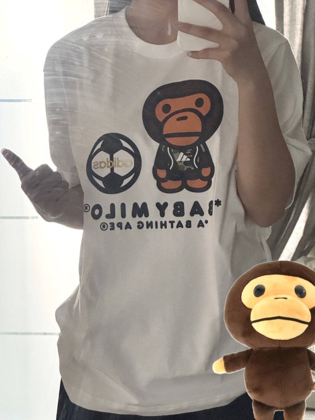 Adidas x BAPE Baby Milo T-Shirts White - KR Sizing 착용 스타일 - 2