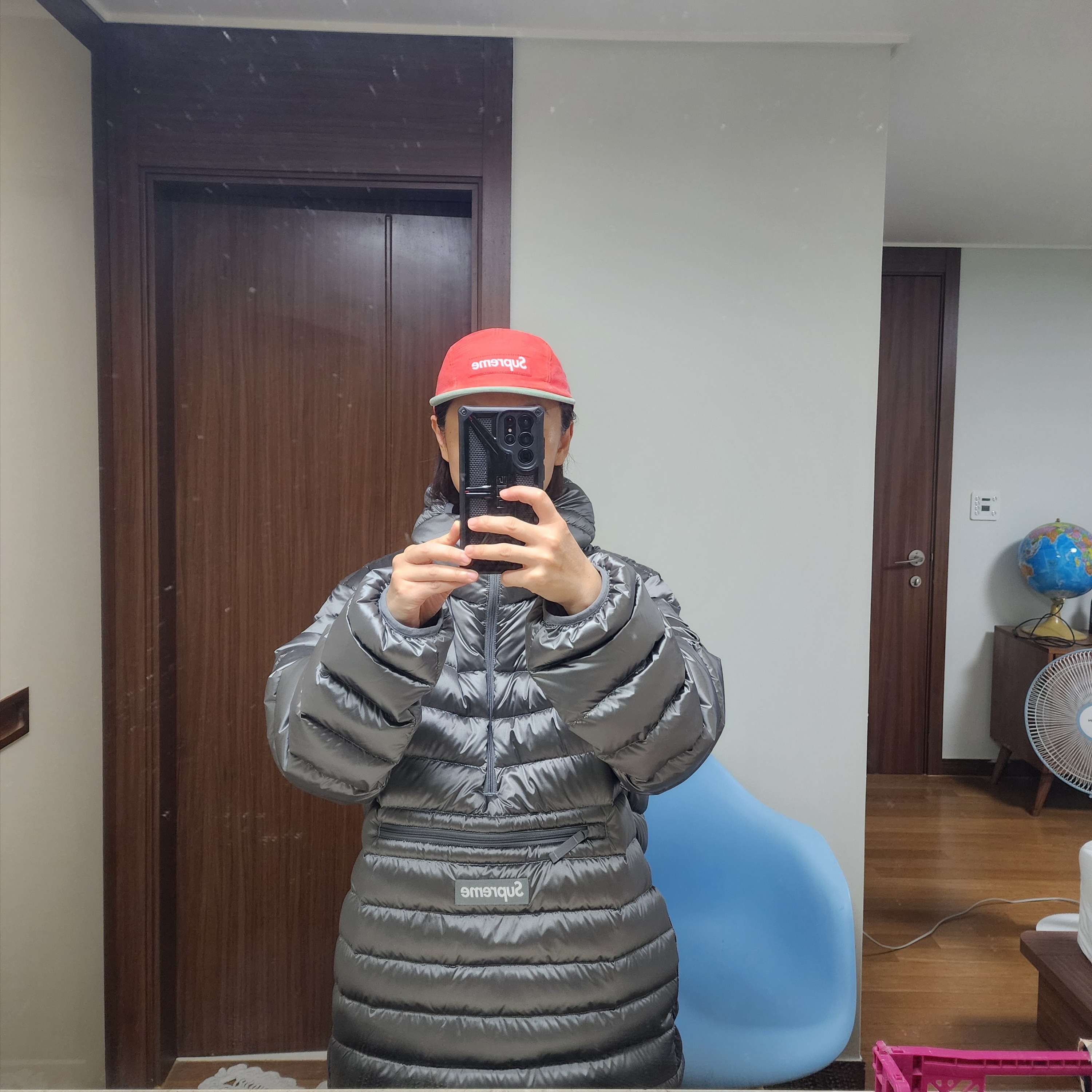 Supreme Micro Down Half Zip Hooded Pullover Silver - 25FW, Supreme Loose Gauge Beanie Black 착용 스타일 - 2