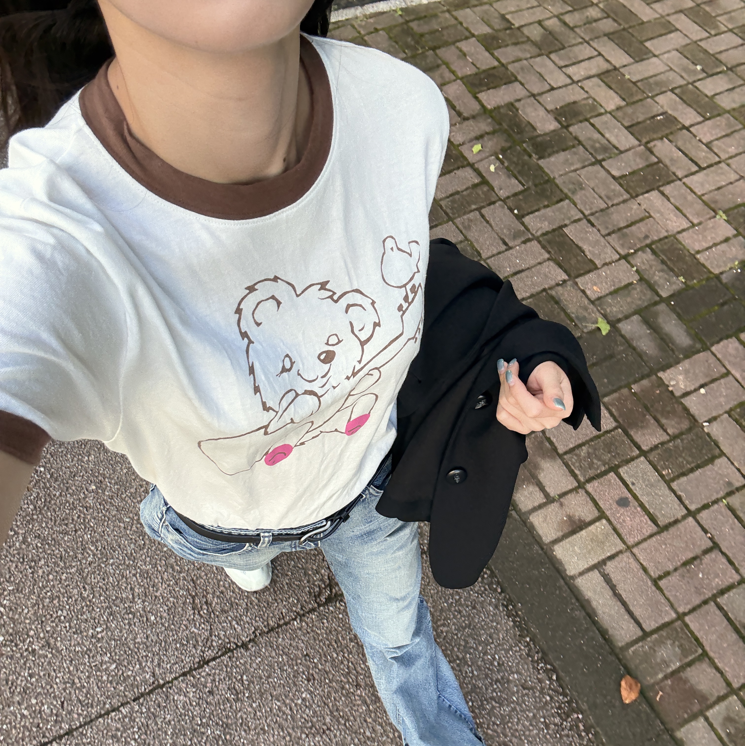 Kapital 20 Tenjiku Ringer T-Shirt Little Bear & Harmony Pt Brown 착용 스타일 - 2