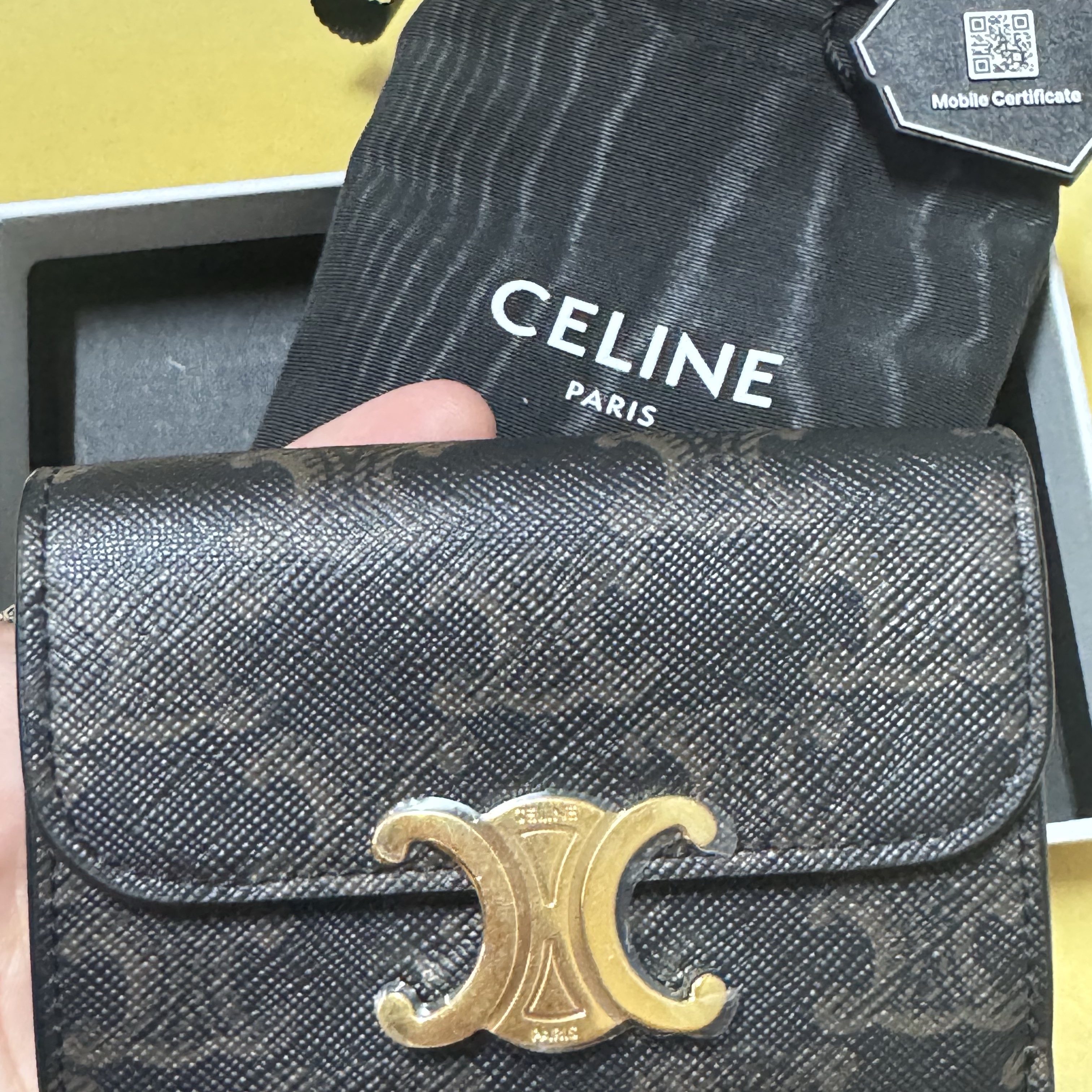 Celine Card Holder with Flap in Triomphe Canvas Tan 착용 스타일 - 4