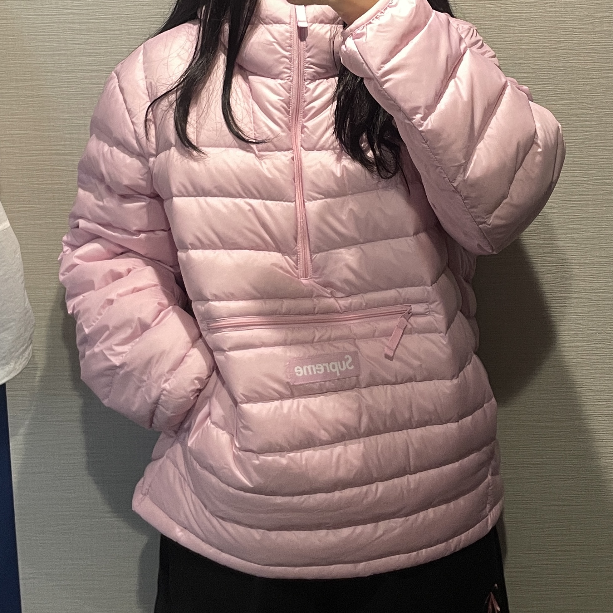 Supreme Micro Down Half Zip Hooded Pullover Light Pink - 25FW 착용 스타일 - 1