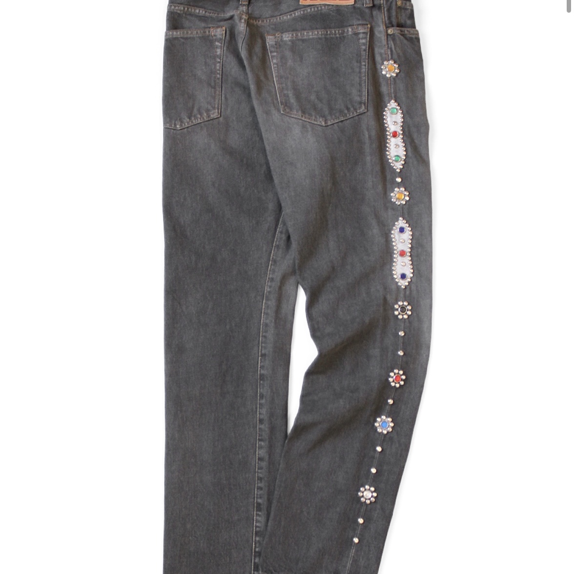 Kapital 14 oz. Denim 5P Monkey Cisco Gemstone Pants Black 착용 스타일