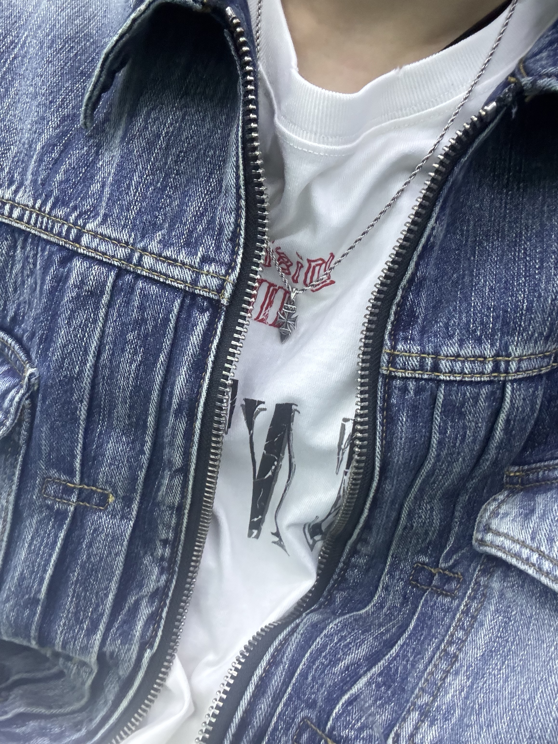 ETCE Cross Dagger Pendant Silver, Kamien Crop Trucker Jacket Oasis Blue 착용 스타일