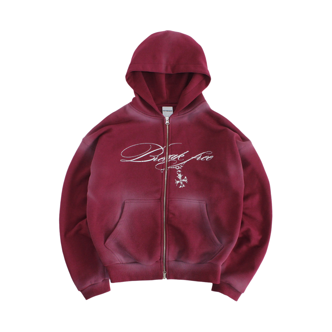 KM25AWHZ05-BGD Keymisery Vintage Spray Plast Hood Zip-Up - Burgundy