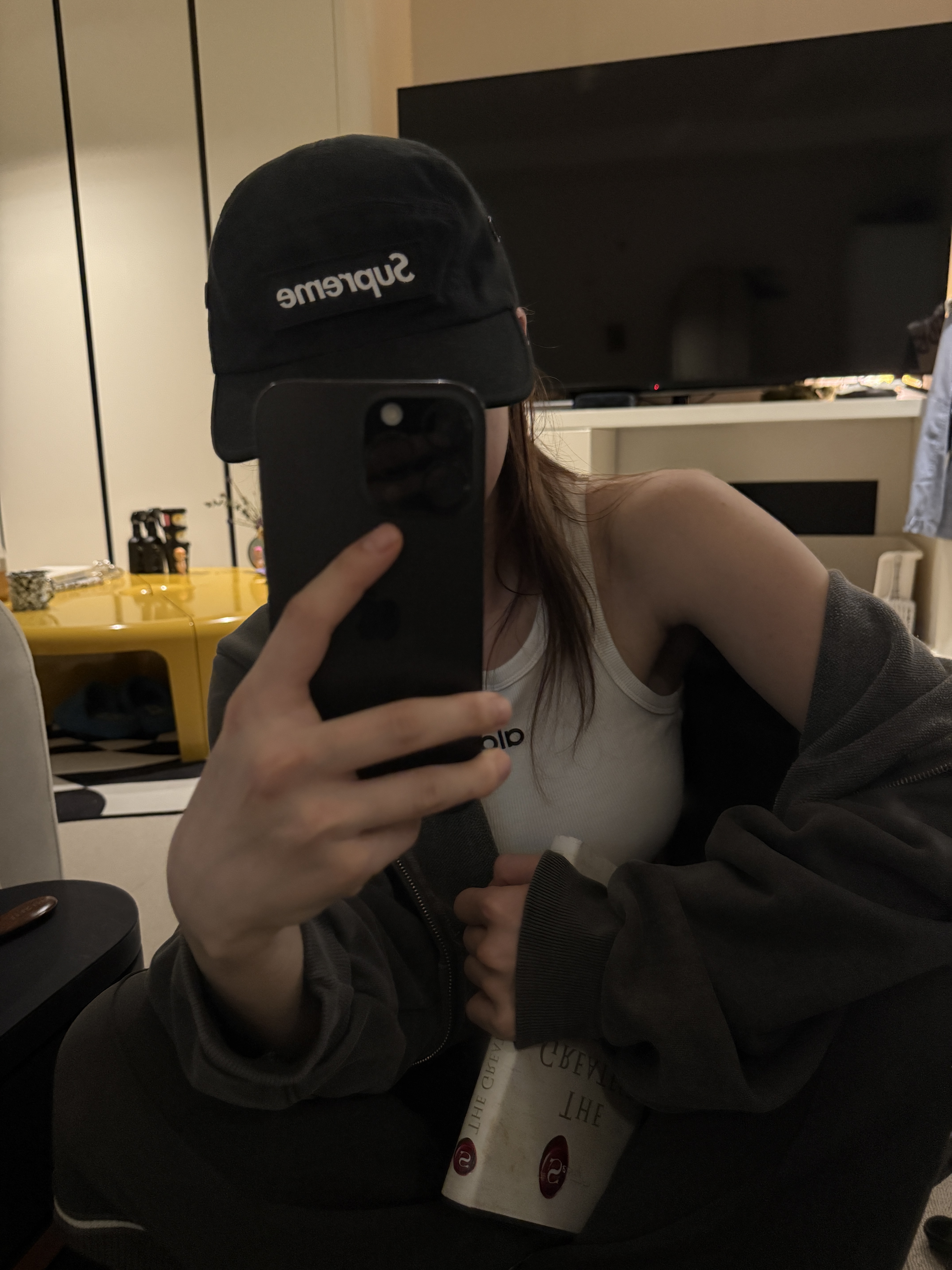 (W) Alo Yoga Aspire Tank White, Supreme Military Camp Cap Black - 24SS 착용 스타일 - 2