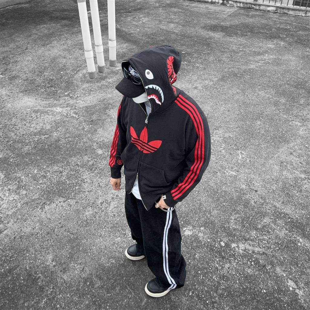 Adidas x BAPE Ultimate Shark Hoodie Black - KR Sizing, Adidas x BAPE Ultimate Shark Hoodie Black - US Sizing 착용 스타일 - 3