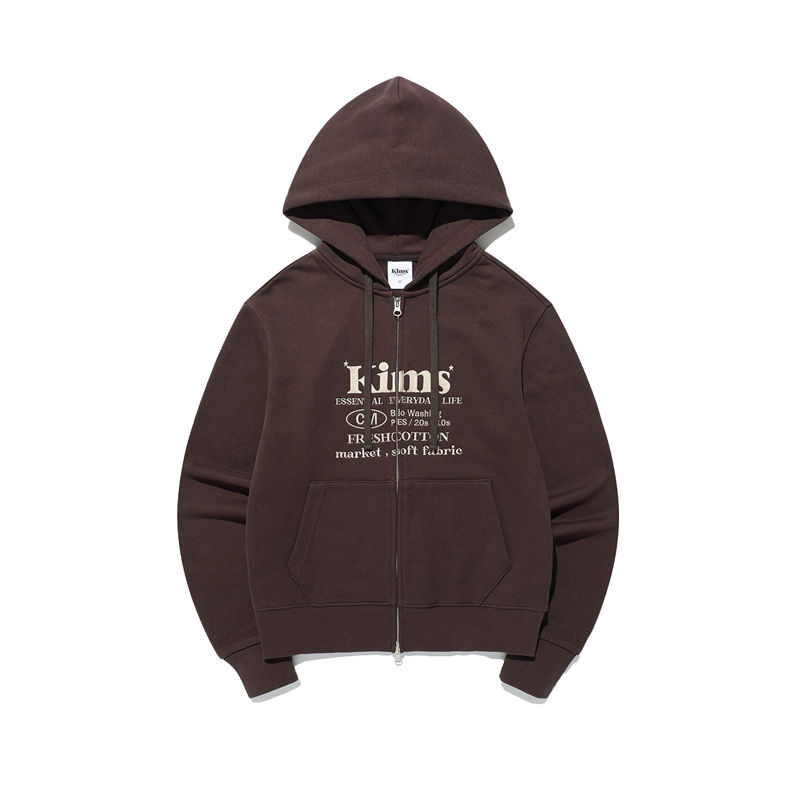KIB5FUM483ABR Kims Fresh Cotton Market (Unisex) Everyday Bam Logo Zip Hoodie Brown