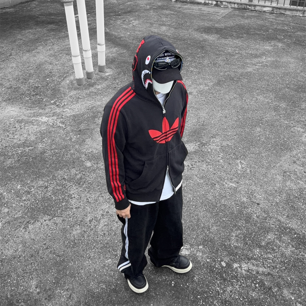 Adidas x BAPE Ultimate Shark Hoodie Black - KR Sizing, Adidas x BAPE Ultimate Shark Hoodie Black - US Sizing 착용 스타일 - 5
