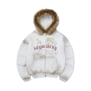 Keymisery Vintage Spray Fur Angel Hood Zip-Up - Light Gray