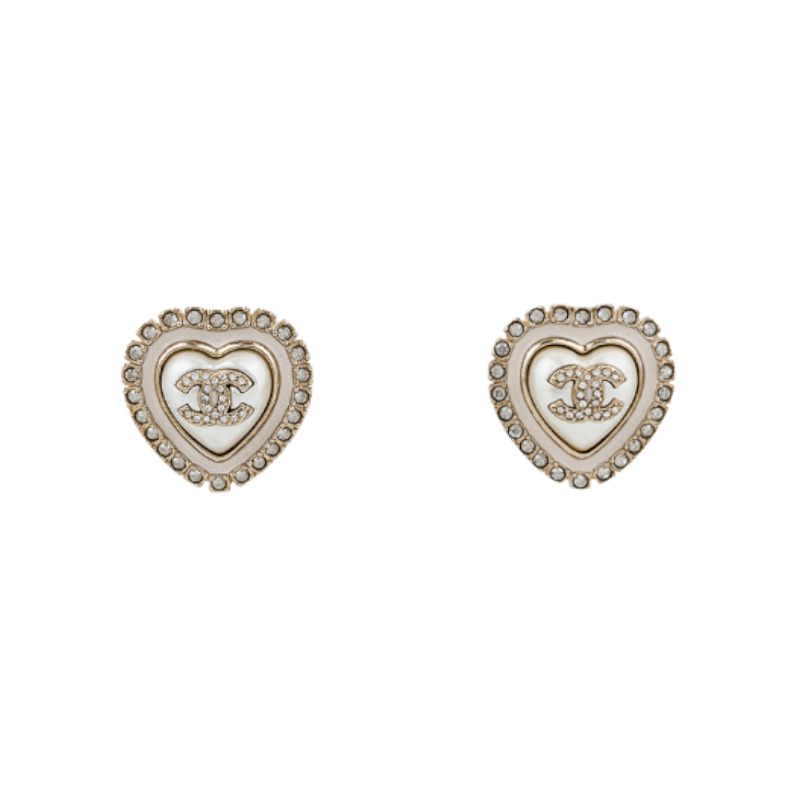 샤넬 24A 하트 크리스탈 CC이어링 샴페인골드(5ET0661)(Chanel 24A Heart Crystal CC Earrings in Champagne Gold) - 1