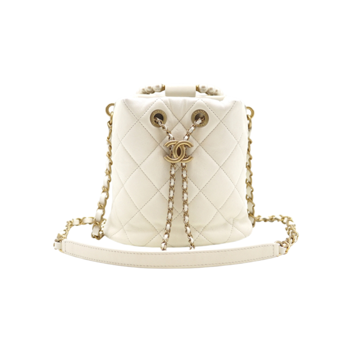 IT8OSC4DA3QD Chanel Pearl Handle Bucket Bag with Chip
