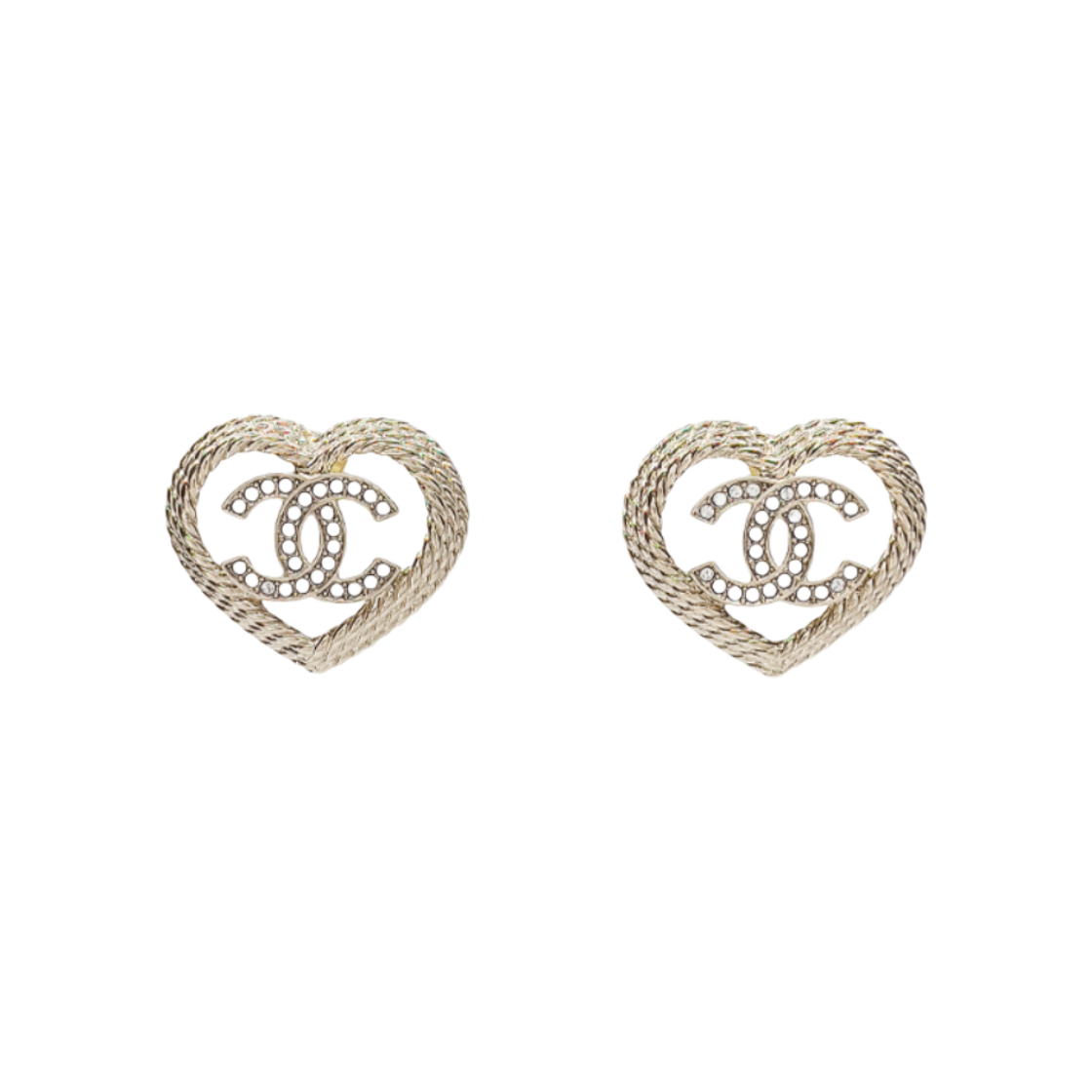 ITTODDA6F55T Chanel 24P CC Logo Heart Cubic Earrings in Champagne Gold
