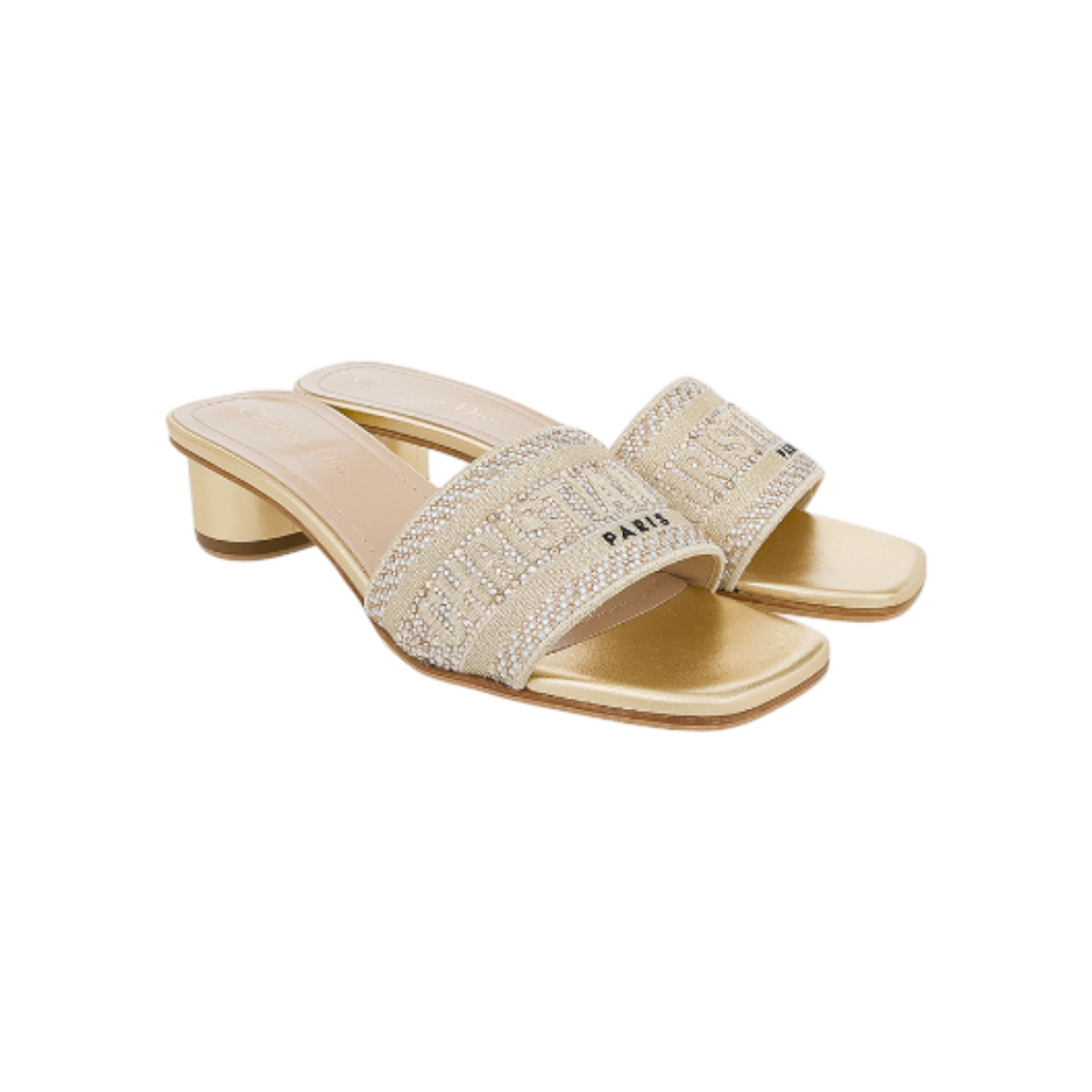 IT7O4FFQ9AR9 Dior Dway Rhinestone Slide Sandals 37.5 Gold Tone