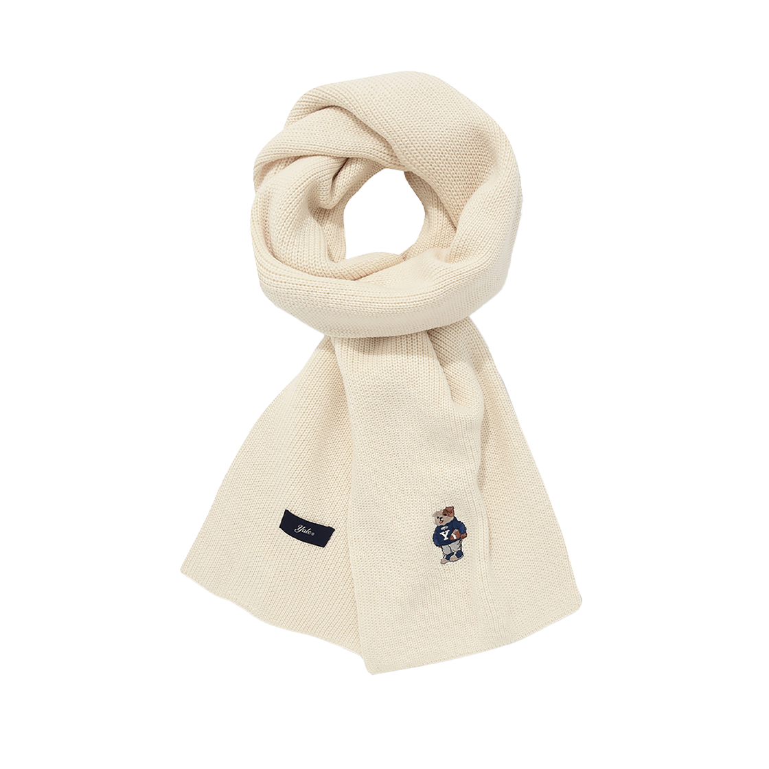 예일 엠브로이더리 댄 코지 니트 머플러 아이보리(Yale Embroidery Dan Gauge Knit Muffler Ivory)