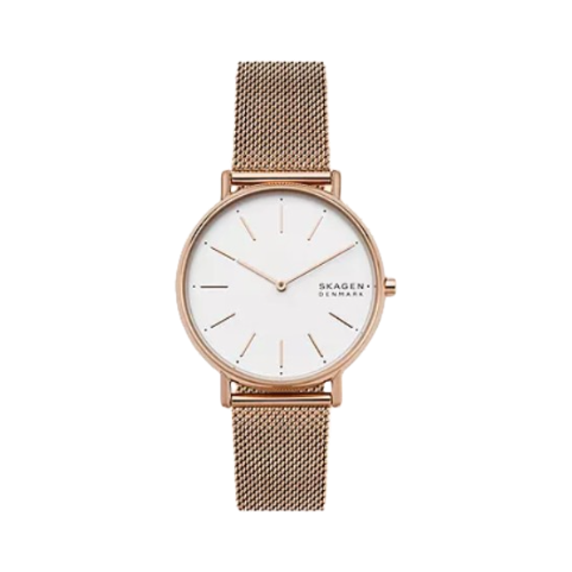 스카겐 시그니쳐 쿼츠 투핸드 38mm 화이트 실버 스테인리스 스틸 메쉬 로즈 골드(Skagen Signature Quartz Two-Hand 38mm White Silver Stainless Steel Mesh Rose Gold) - 1