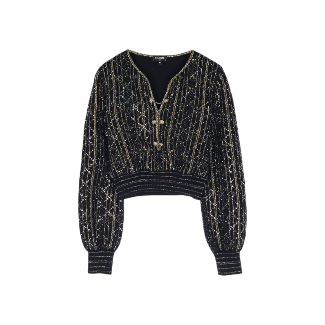 ITLGTKG6DB5J Chanel 20A Atelier Collection Sequin Metal Sweater 34 Black/Gold