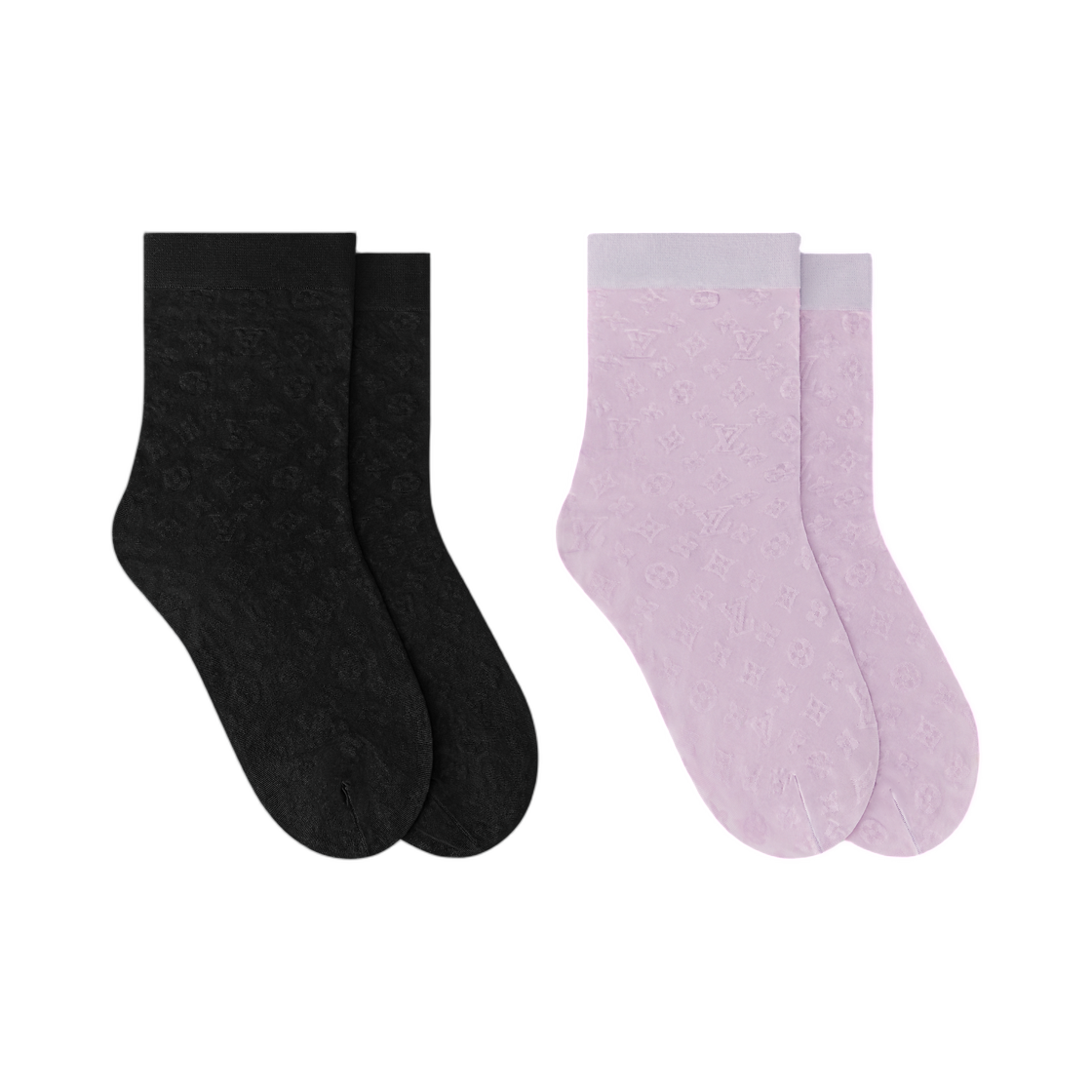 M5172A (W) Louis Vuitton Monogram All Over Socks Black Lilac (Set of 2)