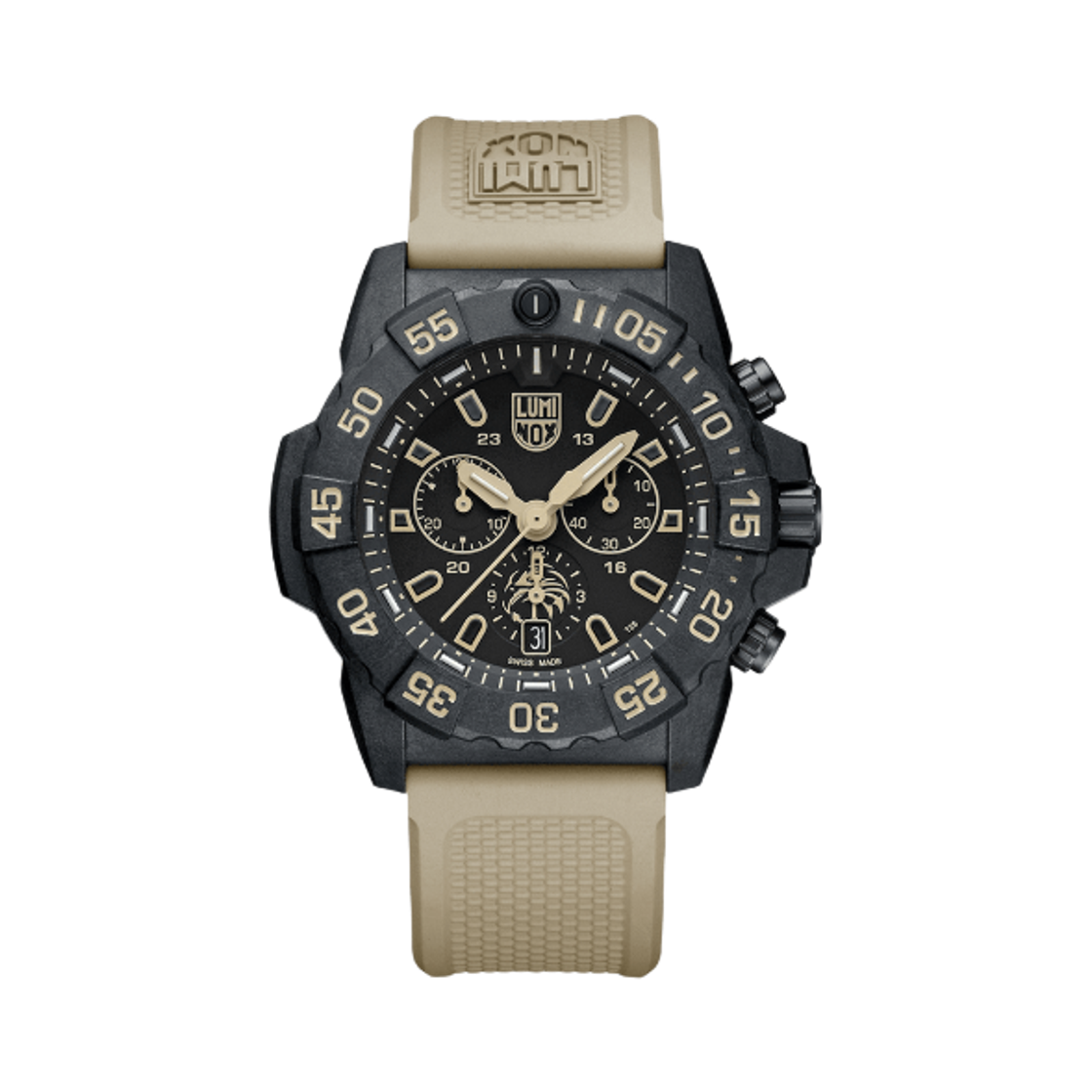 XS-3590-NSF-SET Luminox Navy Seal Foundation Chronograph Diver 45mm Nitrile Rubber Strap Sand