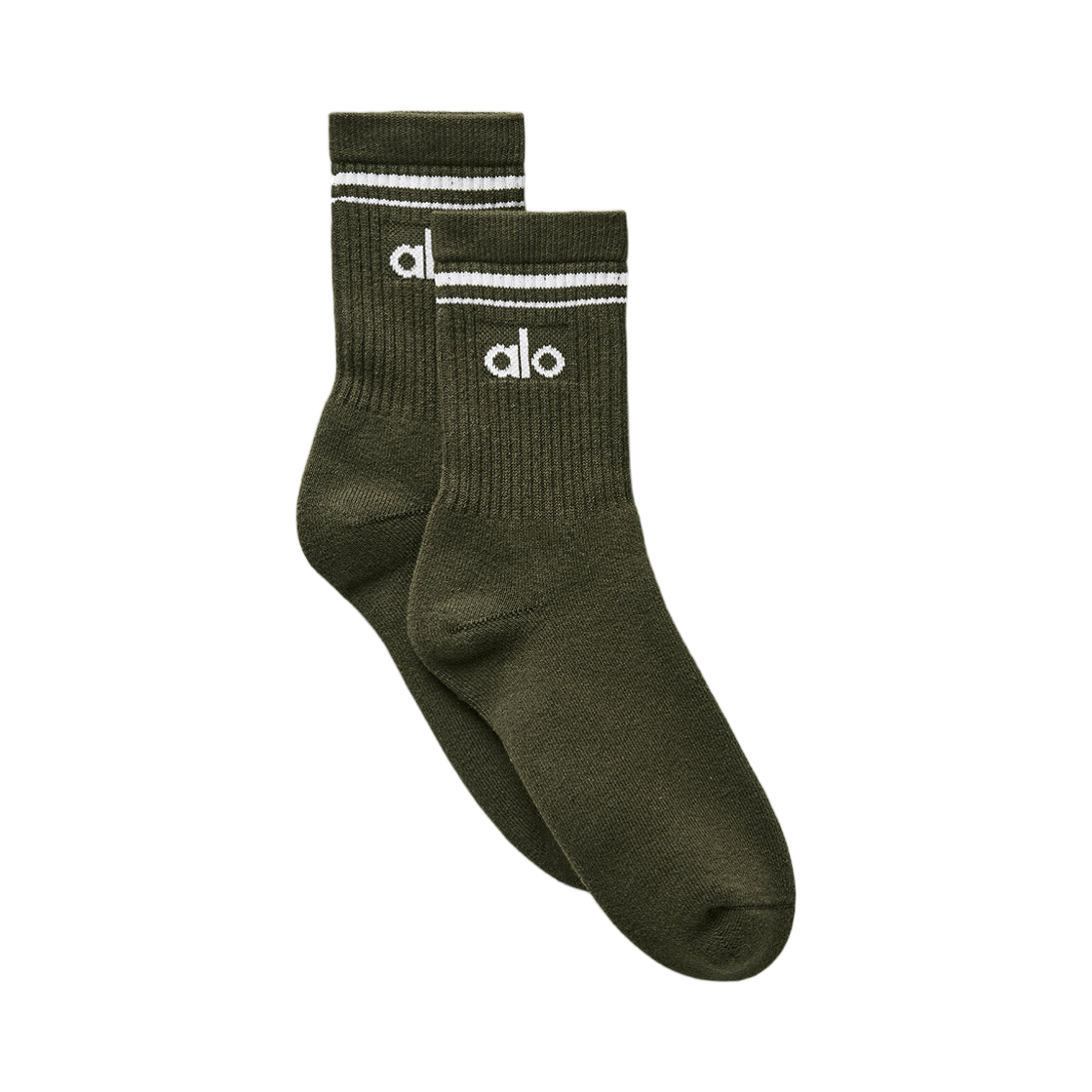 알로 요가 유니섹스 하프 크루 스로우백 삭 그린 올리브 화이트(Alo Yoga Unisex Half Crew Throwback Sock Green Olive White) - 1