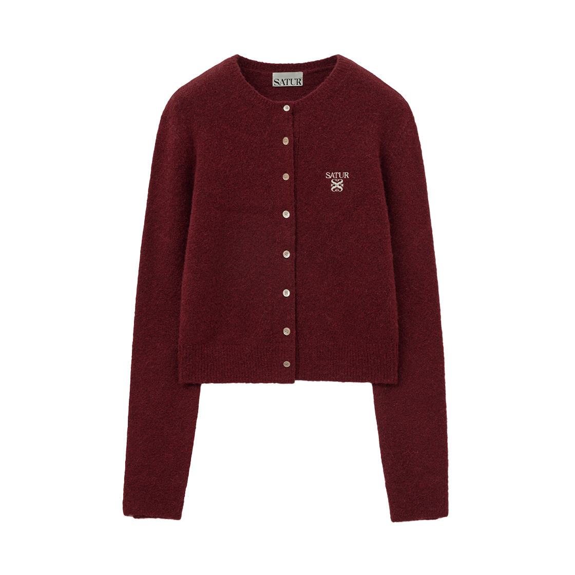SA254WKC08RED0 SATUR W Loren Wool Blend Crew Neck Knit Cardigan Red