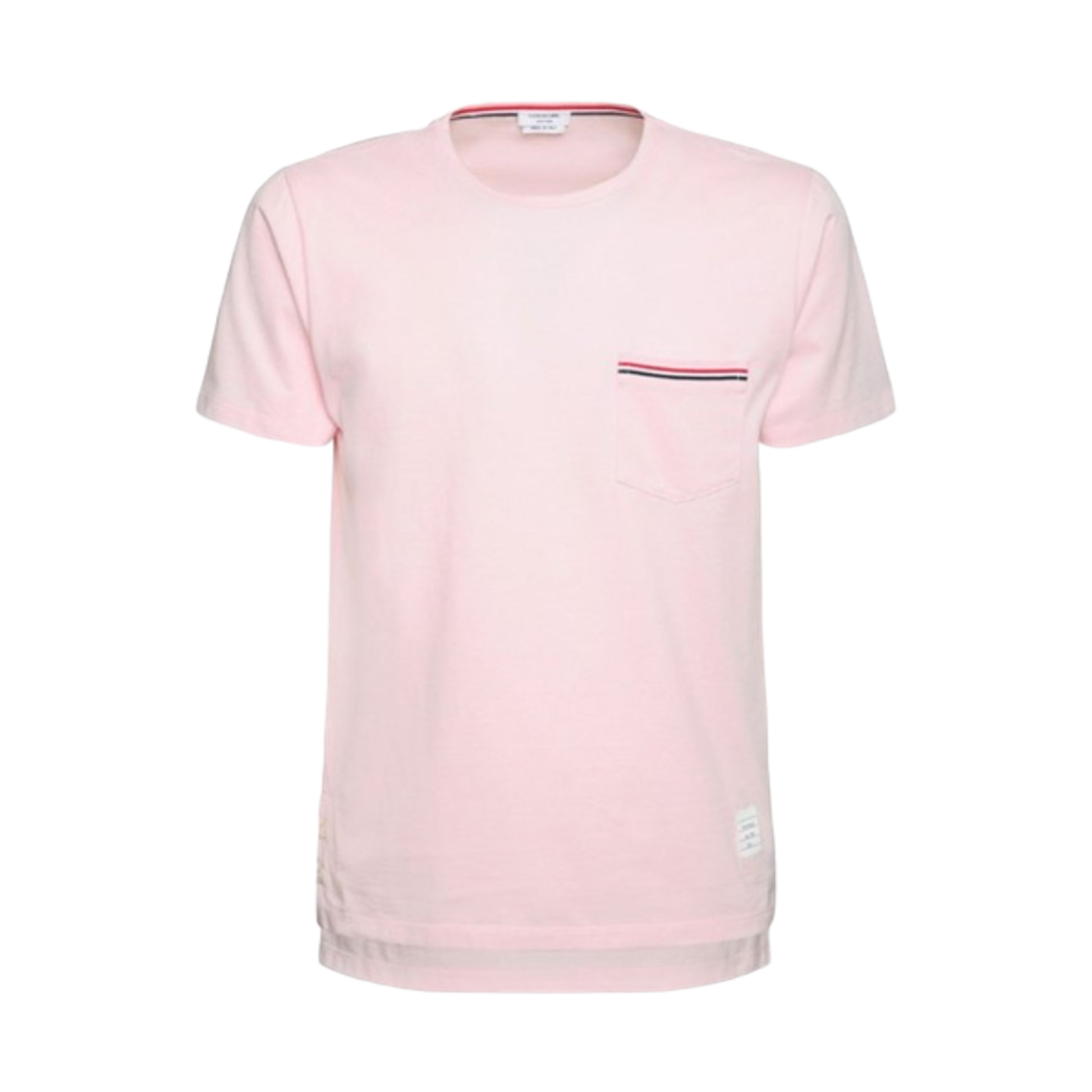 MJS010A-01454-642 Thom Browne Medium Weight Jersey Tipped Pocket Crewneck T-Shirt Light Pink