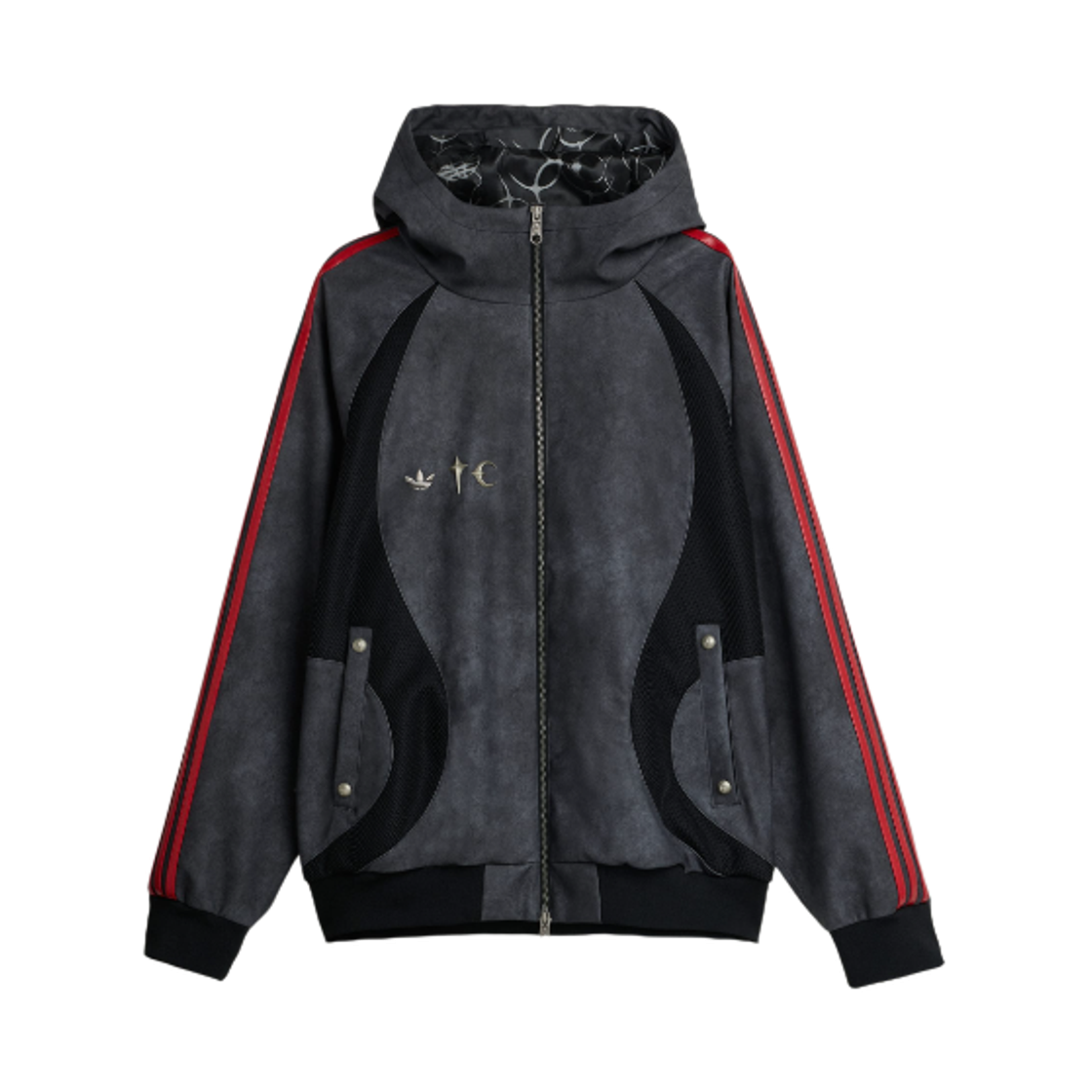 아디다스 x 떠그 클럽 팀가이스트 레더 자켓 블랙 앤티크 실버 - KR 사이즈(Adidas x Thug Club Teamgeist Faux Leather Jacket Black Antique Silver - KR Sizing)