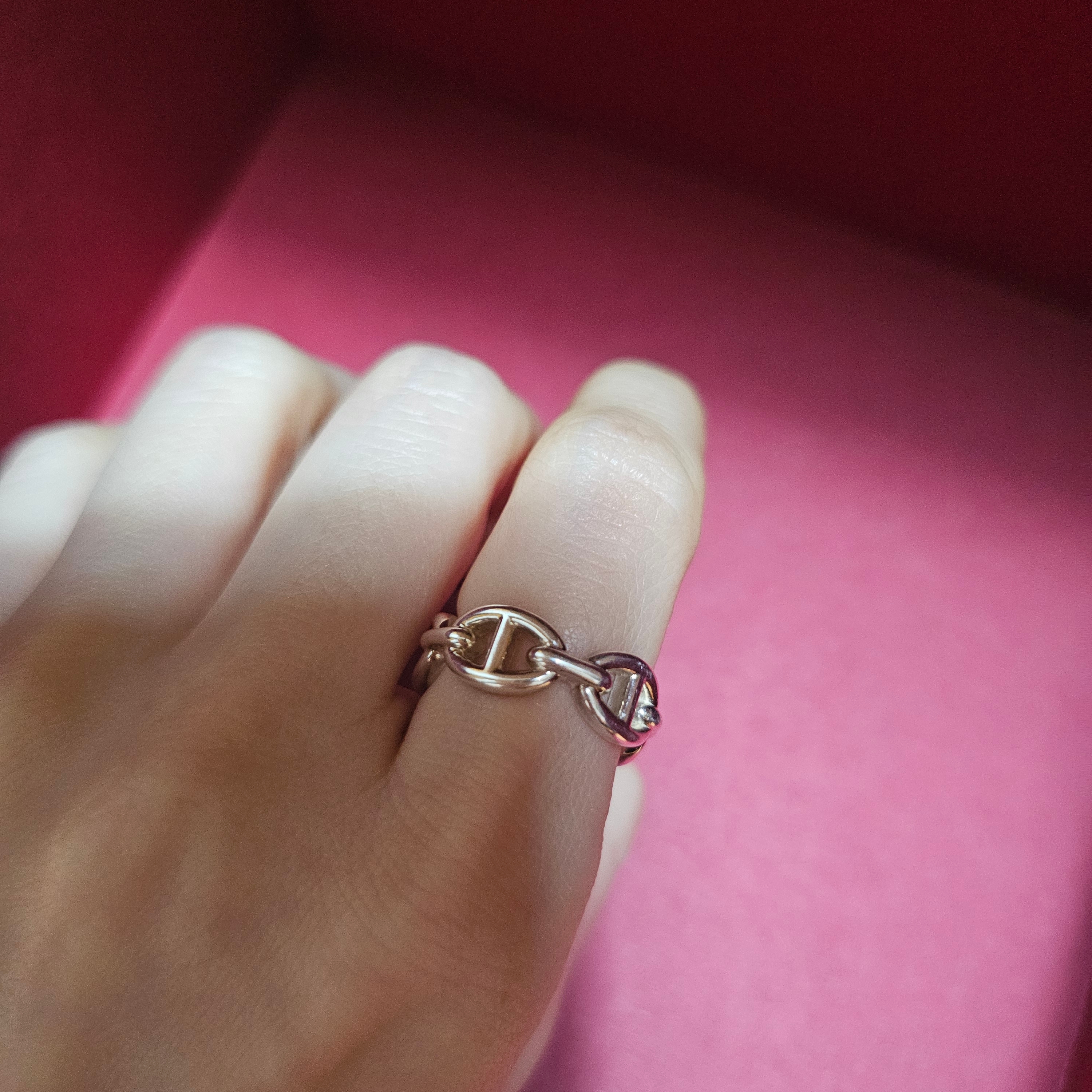 (W) Hermes Small Chaine D'Ancre Enchainee Ring Sterling Silver 착용 스타일