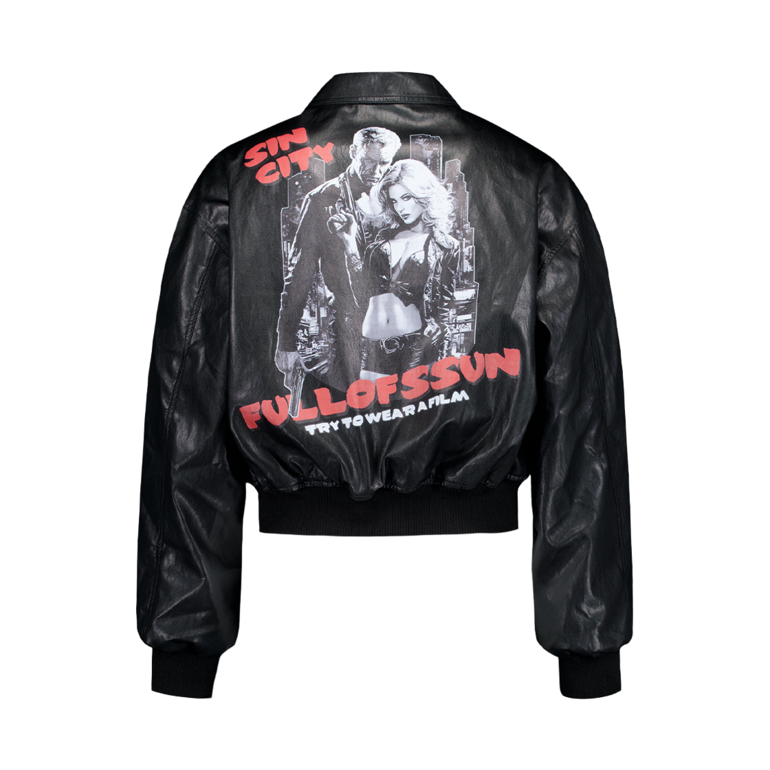 25FW-01 Full of Ssun Sincity Graphic Leather Jacket Black