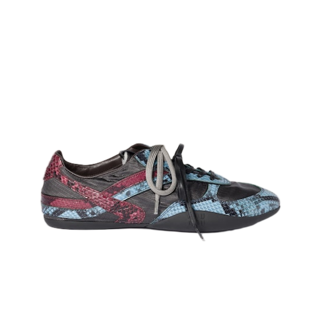 5E428E-3ZL4-F04UI (W) Miu Miu Gymnasium Technical Fabric and Python Print Ayers Leather Sneakers Slate Gray Astral Blue