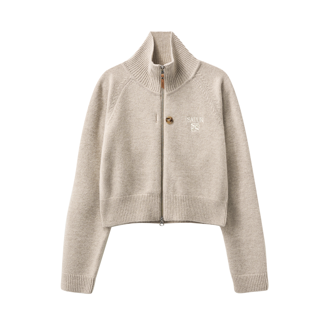 SA253WKC10BGE0 SATUR W Signature Logo Knit Zip-up Beige